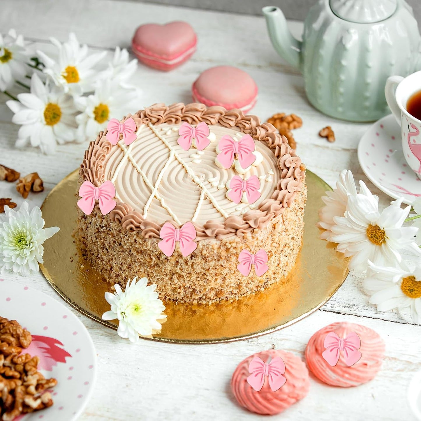 30Pcs Pink Bow Cupcake Decorations, Bow Cake Topper Supplies, Pink Bows Cupcake Toppers, Bowknot Cupcakes Toppers Cake Dessert Picks Decoration for Baby Shower Birthday