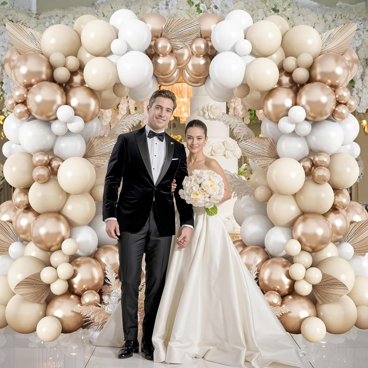 Neutral Balloon Arch Kit 142Pcs Cream White Champagne Gold Balloons Garland Kit Boho Beige Sand White Gold Nude Birthday Party Balloons for Women Baby Bridal Shower Wedding Anniversary Decorations