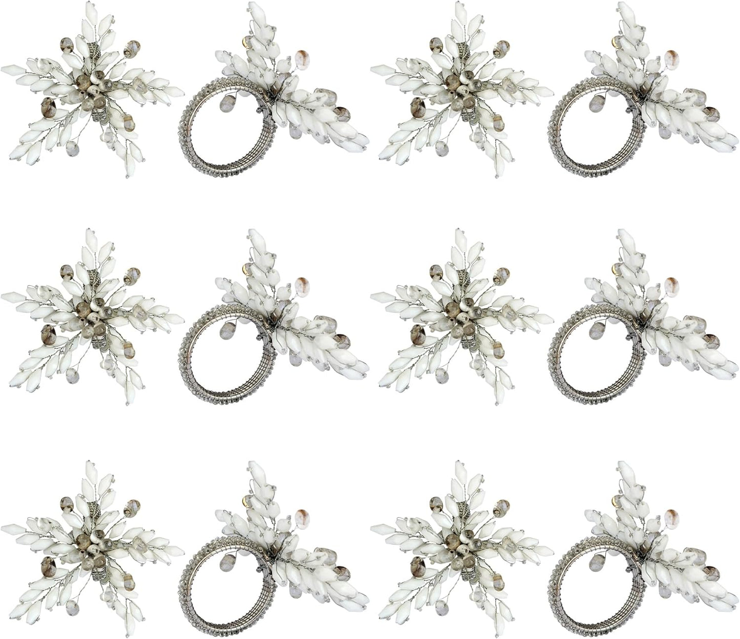 Napkin Rings Set of 12 for Dining Table Decoration Parties Everyday Metal Napkin Holder Leaf White (Pack of 12)