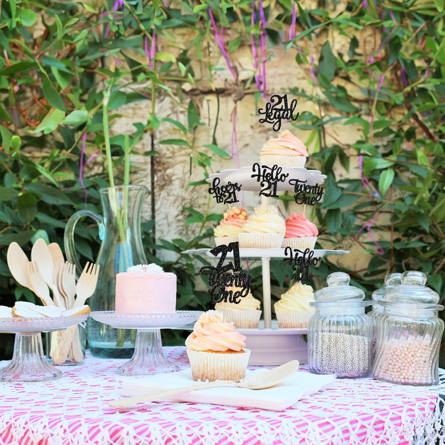 30pcs 21st Birthday Cupcake Toppers - Legal 21st Cupcake Picks - Cheers to 21 Years Old Cake Decorations - Black Glitter