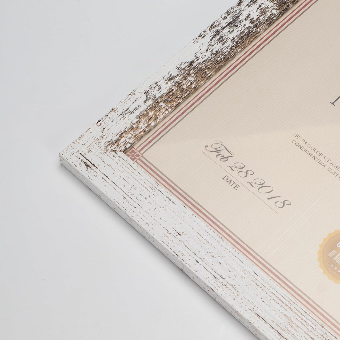 PETAFLOP Bulk Document Frames 8.5x11 Certificate Picture Frame Set of 18, Distressed White Frame for Wall Tabletop Vertically and Horizontally
