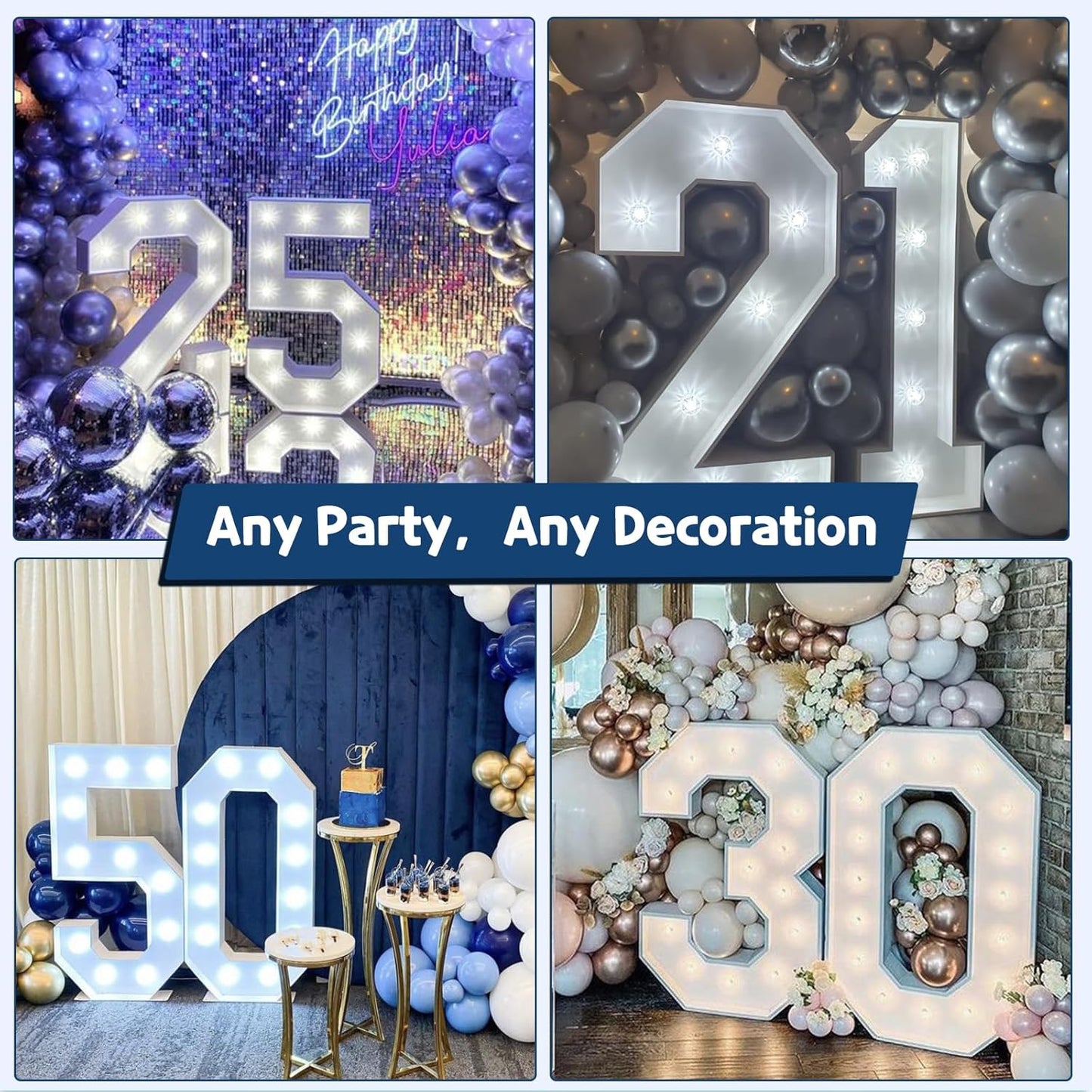 Marquee Numbers 4 Feet Tall Big Light Up Numbers 8th 18th 80th Happy Birthday Decorations Girl Boy White Anniversary Party Decor Large Cardboard Prop Backdrop Sign 8