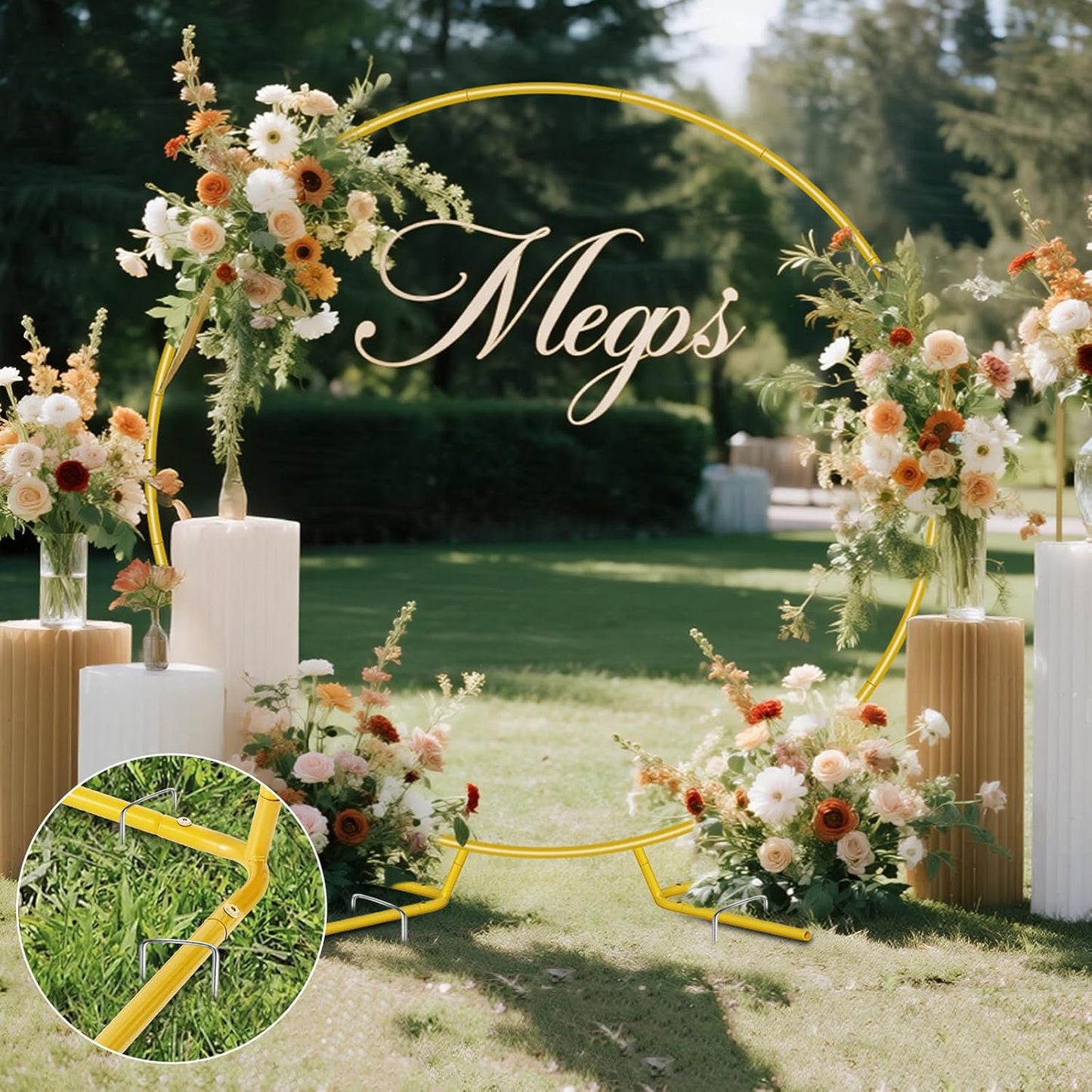 6.6FT Round Balloon Arch Stand Kit,Metal Circle Arch Backdrop Stand for Parties, Gold Wedding Arches Frame with Base for Ceremony Anniversary Birthday Baby Shower Gender Reveal Party Decoration