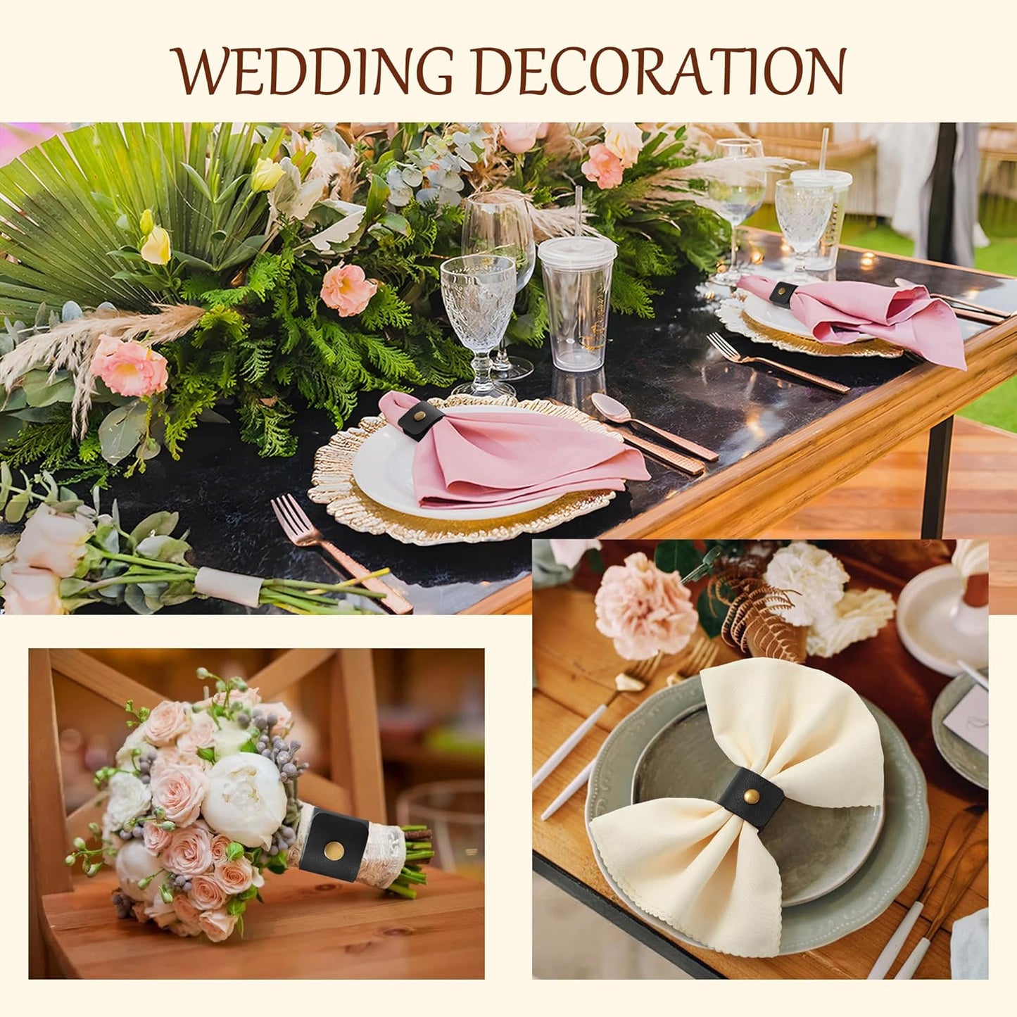 APTWOW 40PCS Leather Napkin Rings, Fall Thanksgiving Napkin Holder, Black Halloween Vintage Farmhouse Napkin Rings Bulk for Wedding Party Birthday Banquet Table Decoration and Daily Use