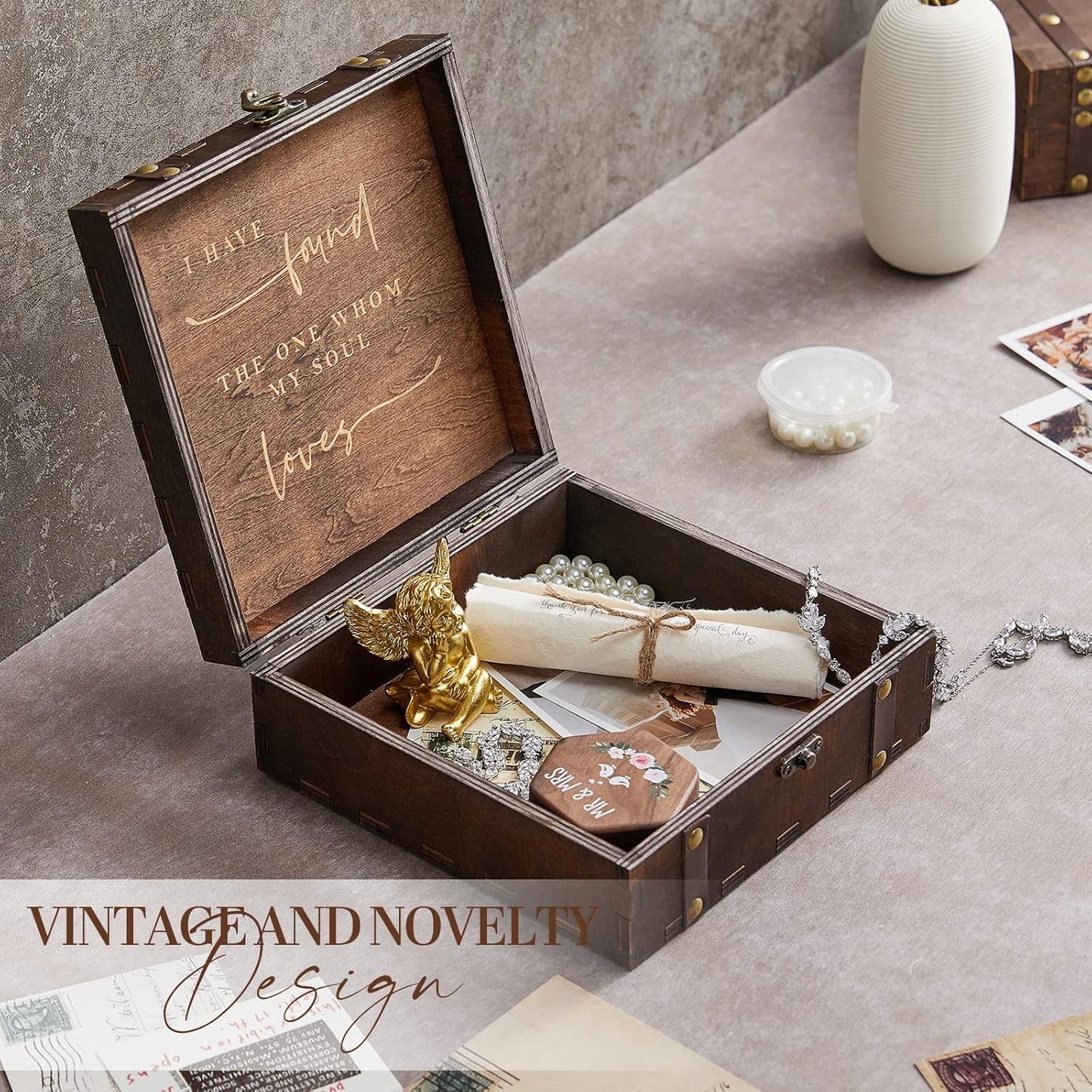AW BRIDAL Mr and Mrs Wedding Keepsake Box for Couples, Wooden Memory Boxes with Lids, Bridal Shower Gifts for Bride Bachelorette Party, 2025 Engagement Gift for Newlyweds and Marriage Couple