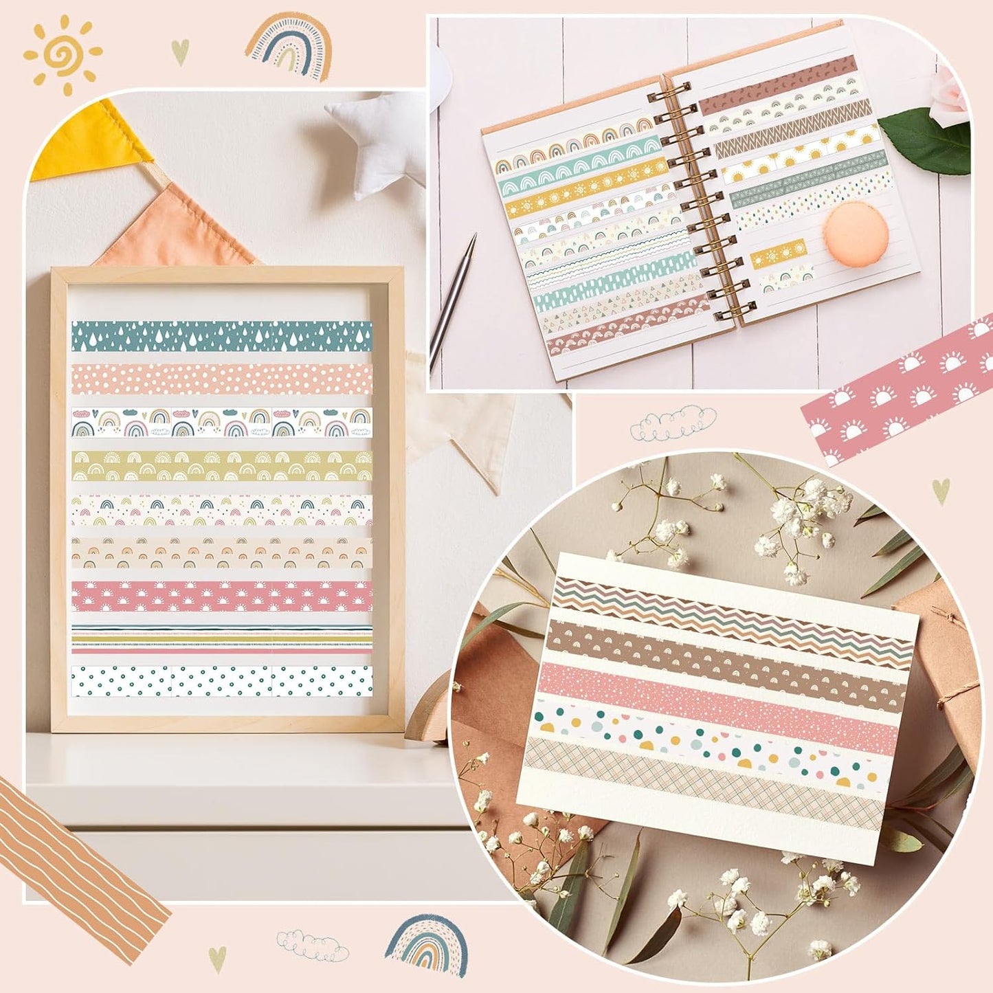 TaoBary 33 Rolls Holiday Plaid Washi Tape, 15 mm Seasonal Washi Tape Set Bohemian Colorful Vintage Cute for Card Wrapping Craft(Charming Style)