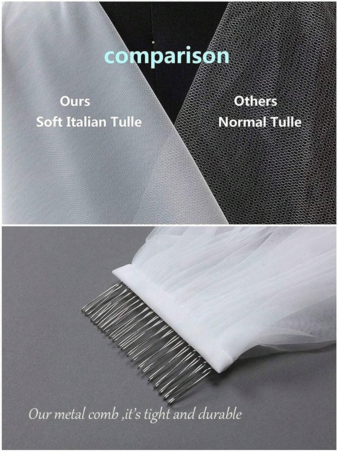 Short Glitter Wedding Bridal Veil with Metal Comb for Bride