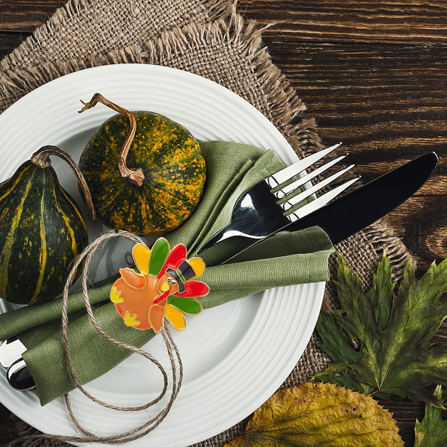 Halatool Thanksgiving Turkey Napkin Rings Set of 6, Alloy Fall Napkin Rings Dinner Tables Holders for Thanksgiving Weddings Holidays Gathering Dinner Party Decorations