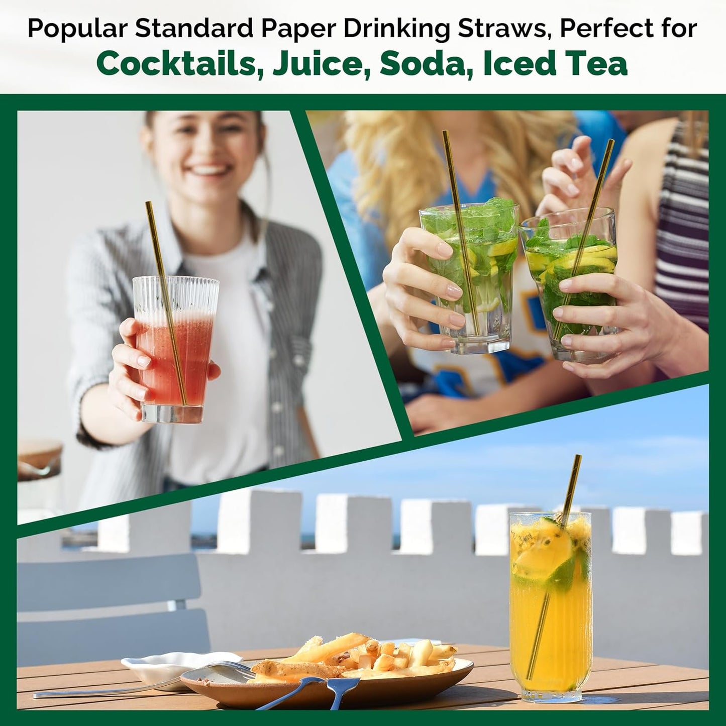 Gold Paper Straws Bulk 1000 Counts, 7.75" x0.24" - for Party, Wedding, Drinks and Cocktail