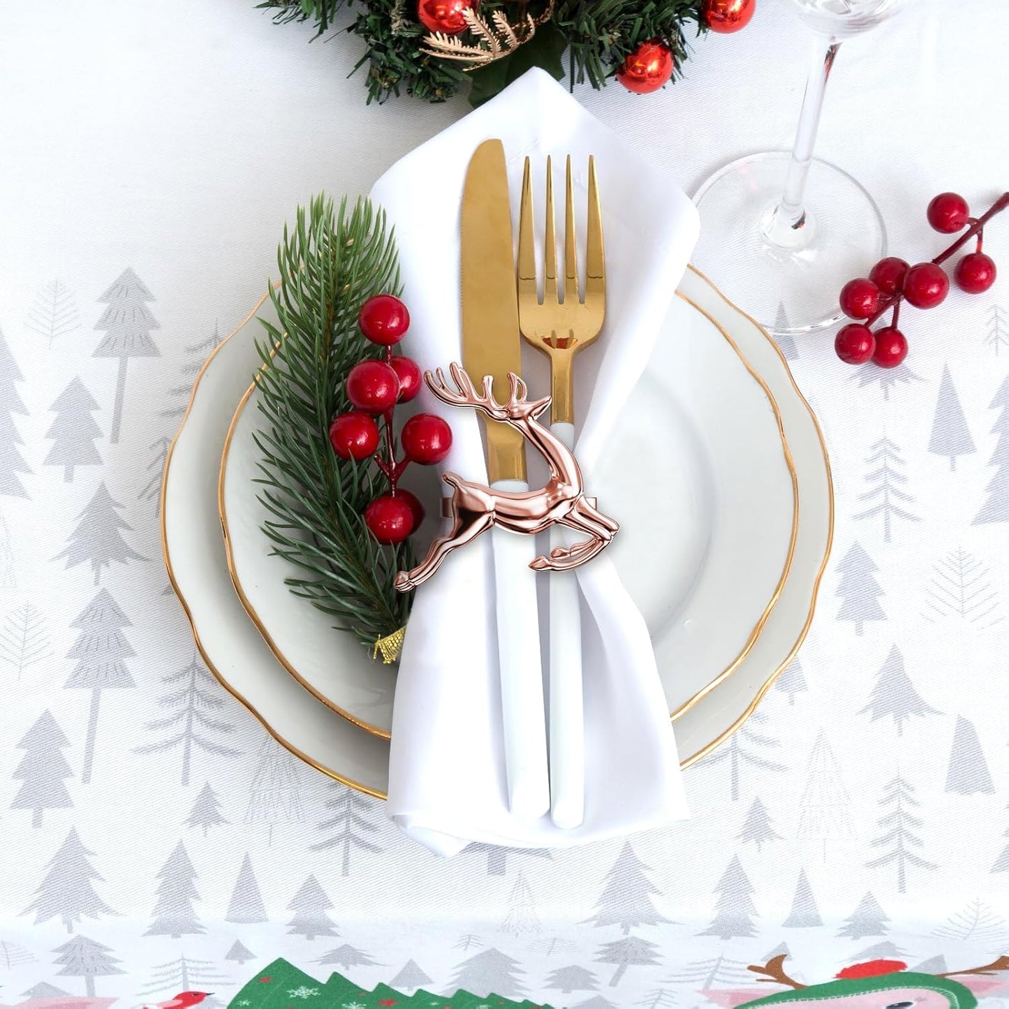 ZeeDix Set of 24 Rose Gold Elk Chic Napkin Rings for Christmas Dinning Table Setting-Wedding Receptions, Christmas, Thanksgiving and Home Kitchen for Casual or Formal