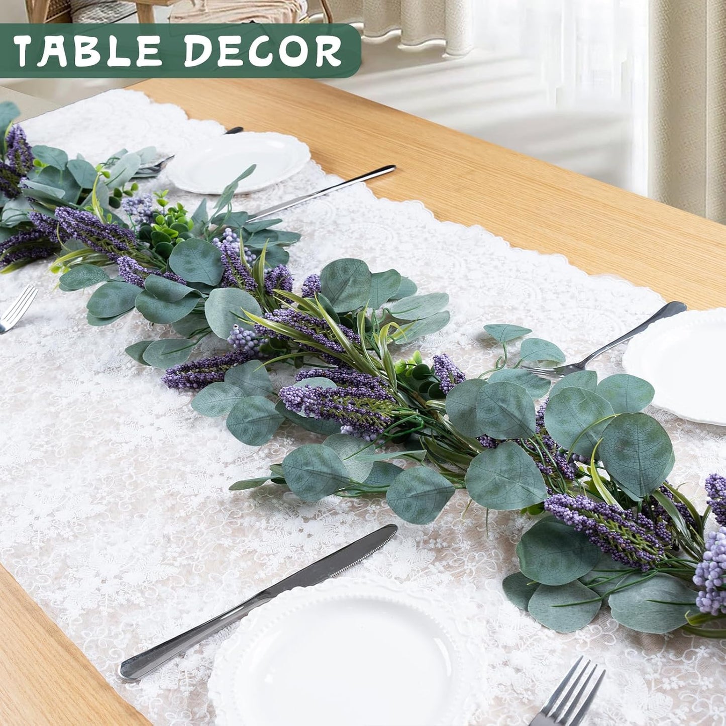 6FT Purple Flower Garlands Artificial Spring/Summer Garland Greenery Garlands Eucalyptus Garland Decoration for Baby Shower Wedding Party Table Runner Room Home Mantle Decor (Purple)