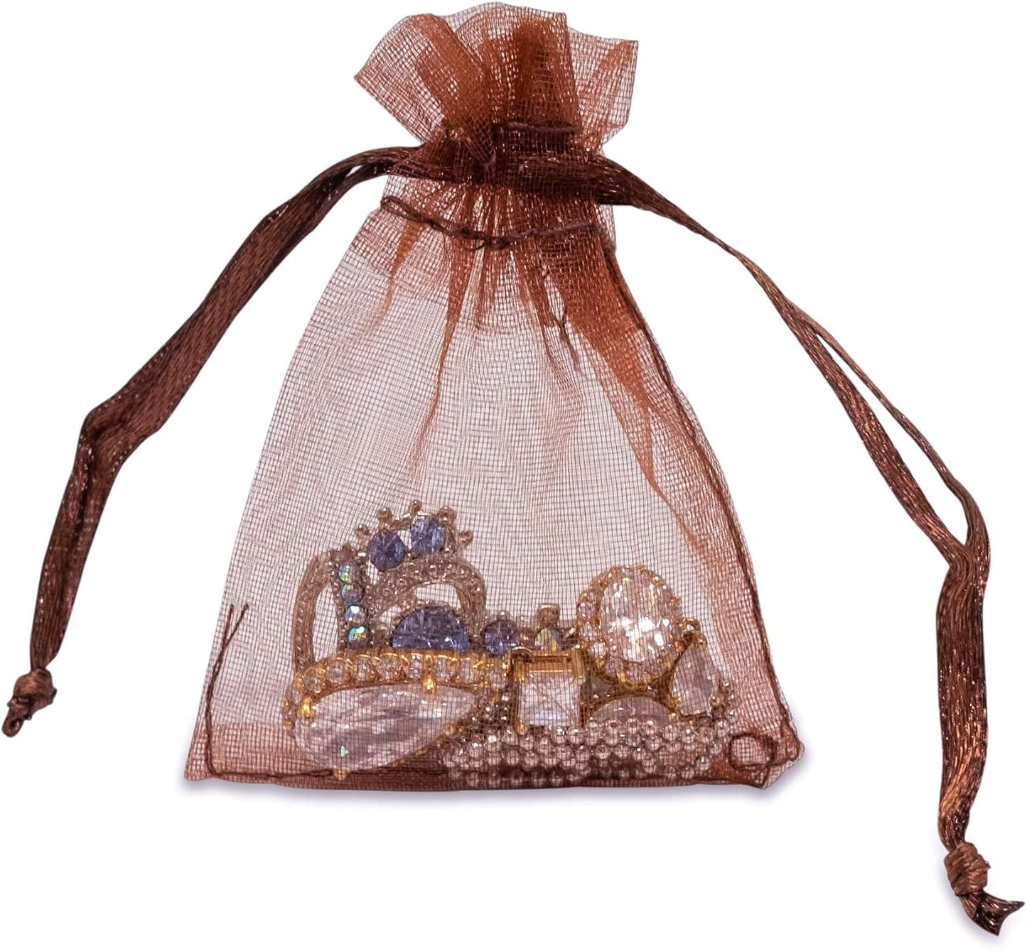 TheDisplayGuys 100-Pack XS 2 x 2 3/4" Brown Sheer Organza Gift Bags with Drawstring, Jewelry Candy Treat Wedding Party Favors Mesh Pouch