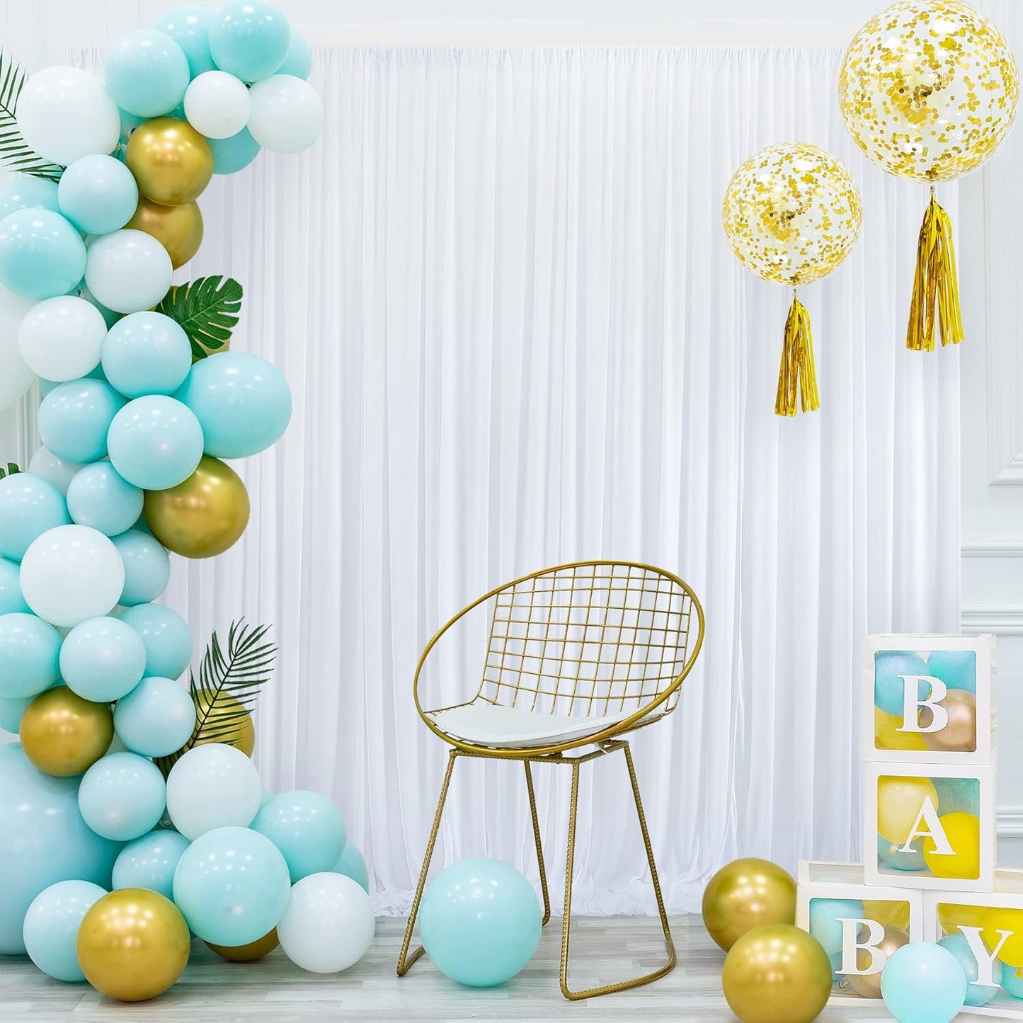 20 ft x 10 ft Wrinkle Free White Backdrop Curtain for Wedding Parties, Polyester Photo Backdrop Drapes for Baby Shower Birthday Party Backdrop Stand, Bulk Thick Background Curtains 5x10FT 4 Panels