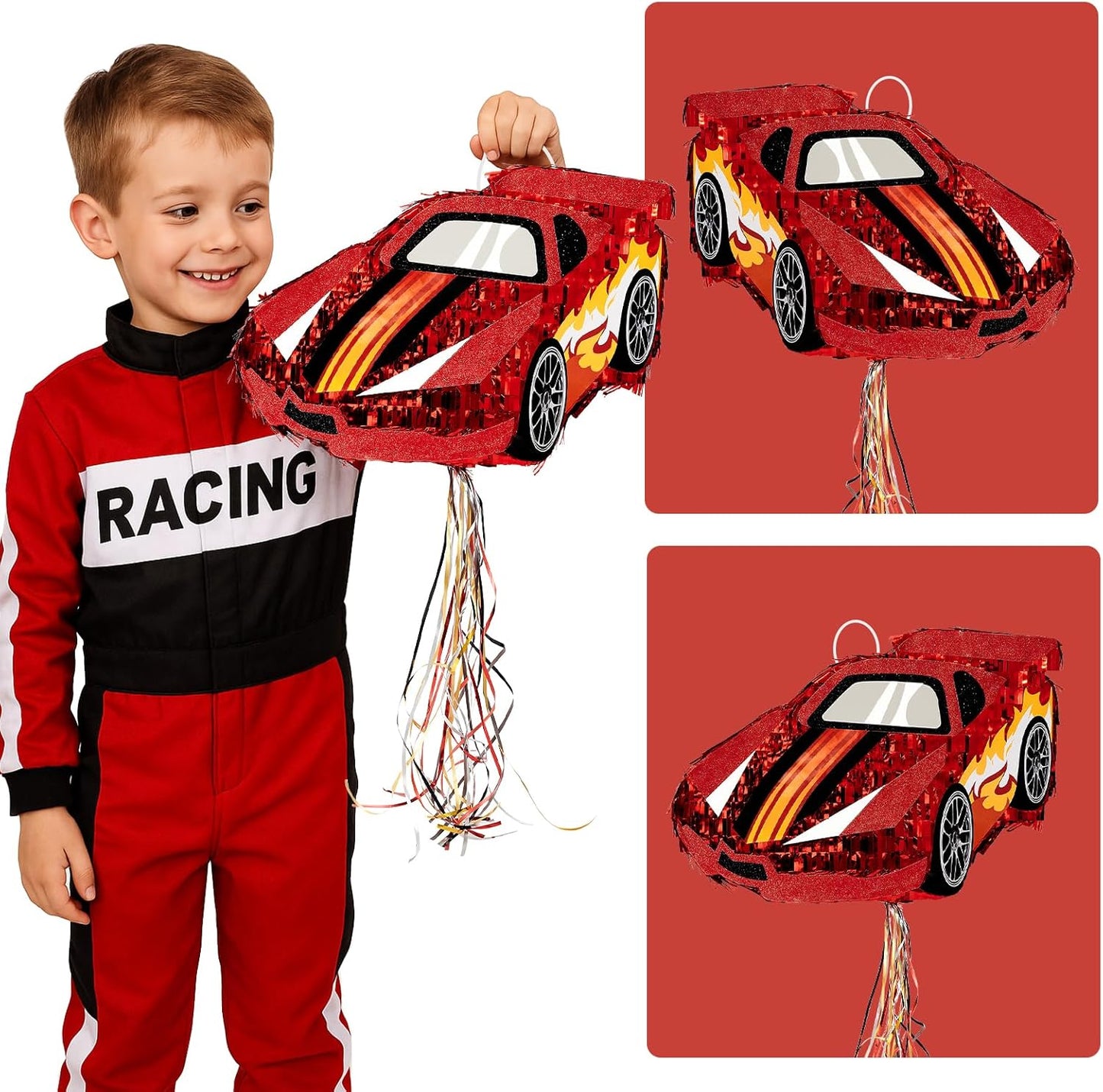 WERNNSAI Race Car Piñata - Race Car Birthday Decorations Truck Car Pinata Bundle with Blindfold and Bat Monster Truck Party Favors for Kids Boys Exciting Party Games Supplies