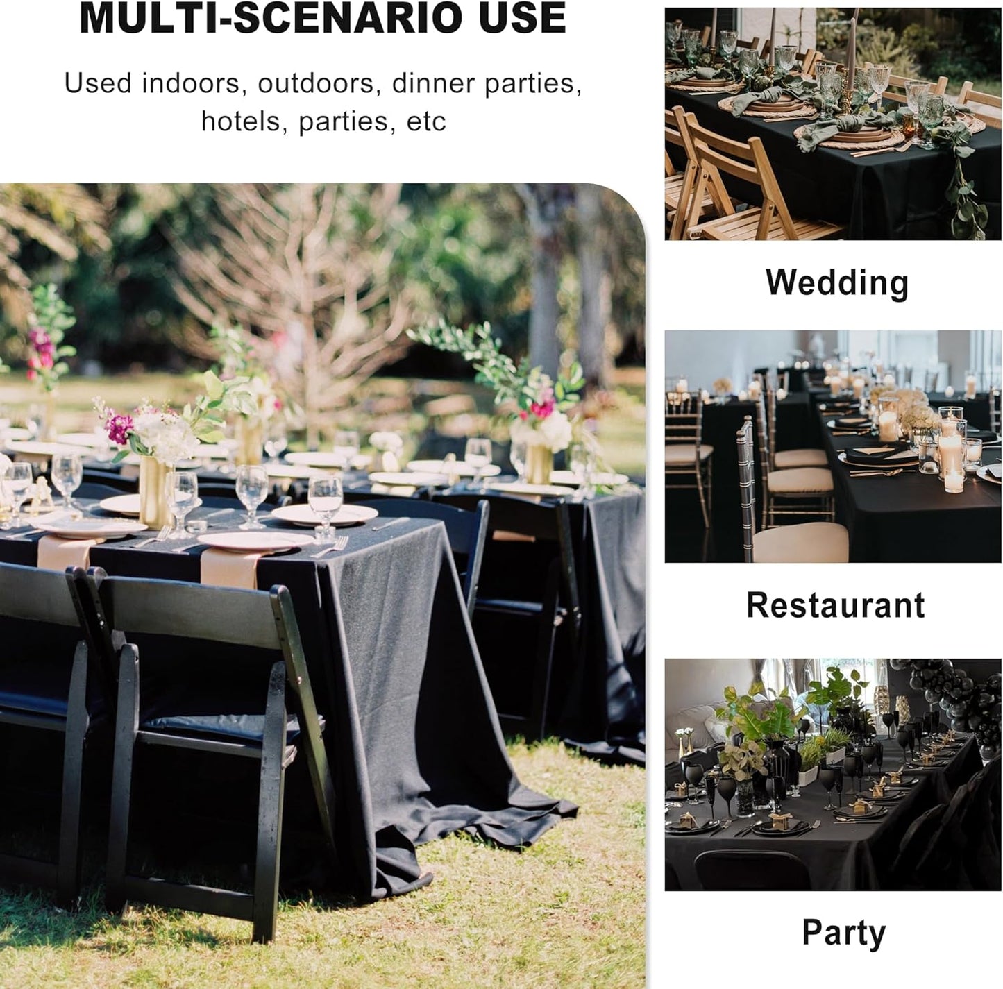 sancua 8 Pack Black Tablecloth 90 x 132 Inch - Rectangle Table Cloth for 6 Feet Tables Stain and Wrinkle Resistant Washable Polyester Table Cover for Dining Wedding Banquet Party Buffet Restaurant