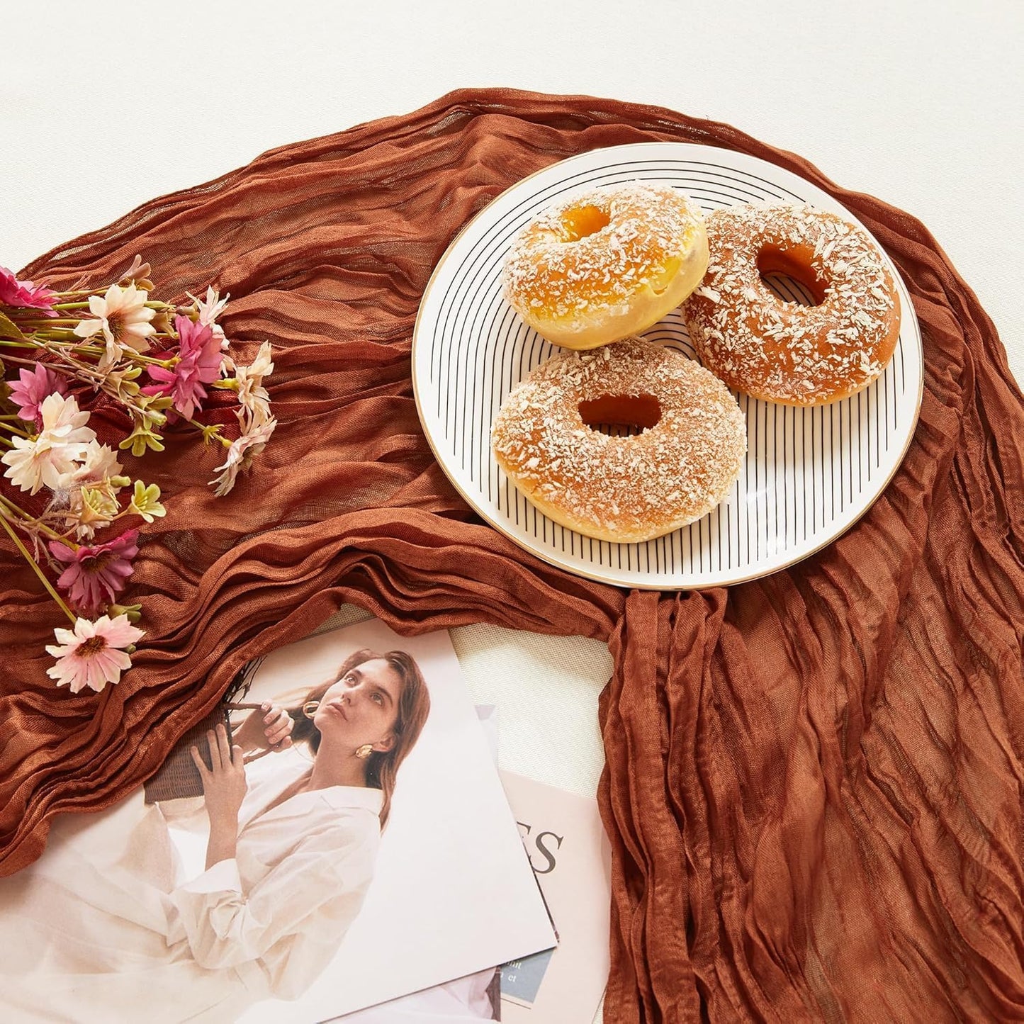 6 Pack Terracotta Cheesecloth Table Runner 10FT Long Boho Gauze Table Runner Rustic Sheer Runner for Wedding Bridal Baby Shower Birthday Party Table Decor Fall Thanksgiving Christmas Decorations