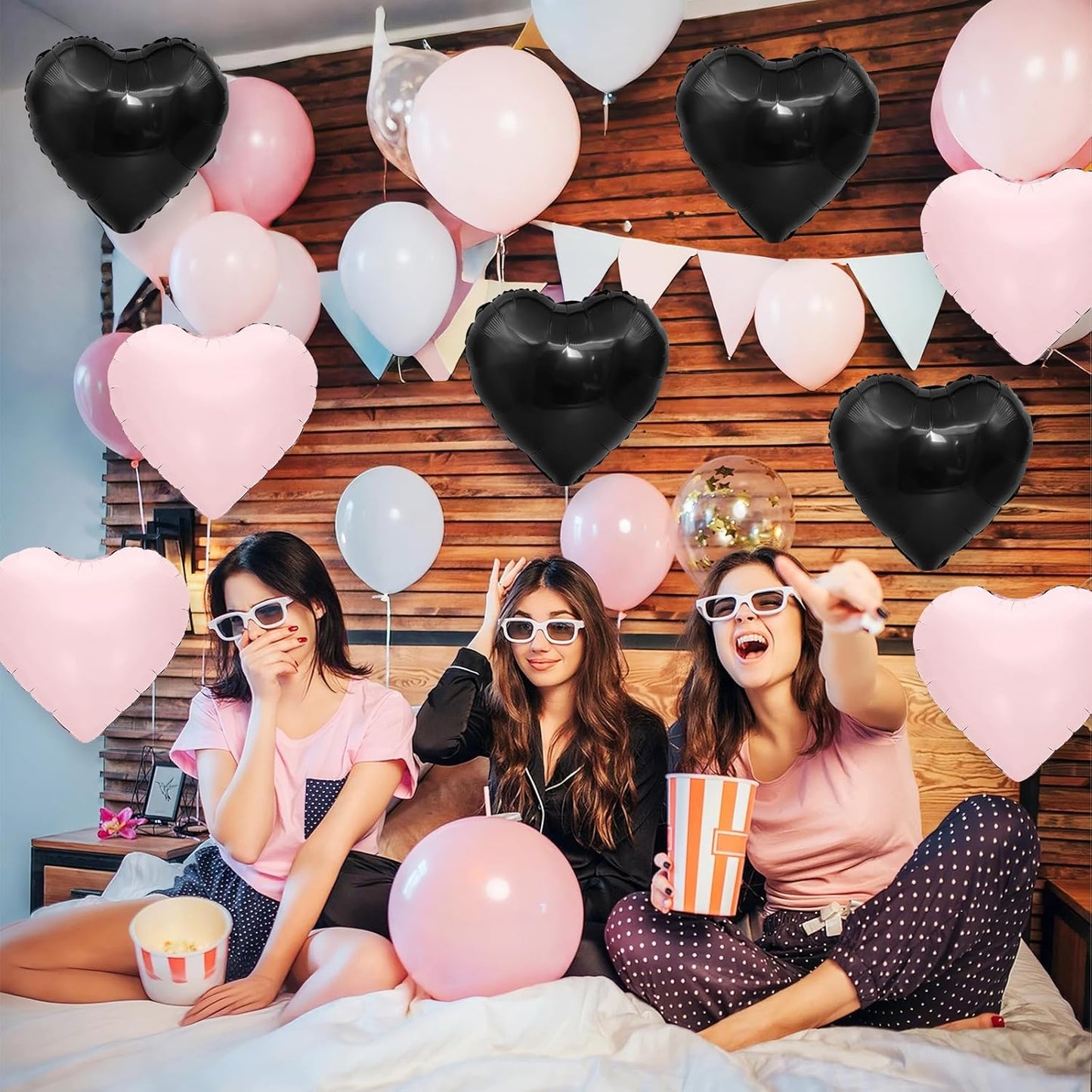 Black and Pink Heart Balloons,12Pcs 18Inch Baby Pink Black Heart Shaped Foil Helium Balloons for Baby Shower Birthday Anniversary Wedding Engagement Party Decorations