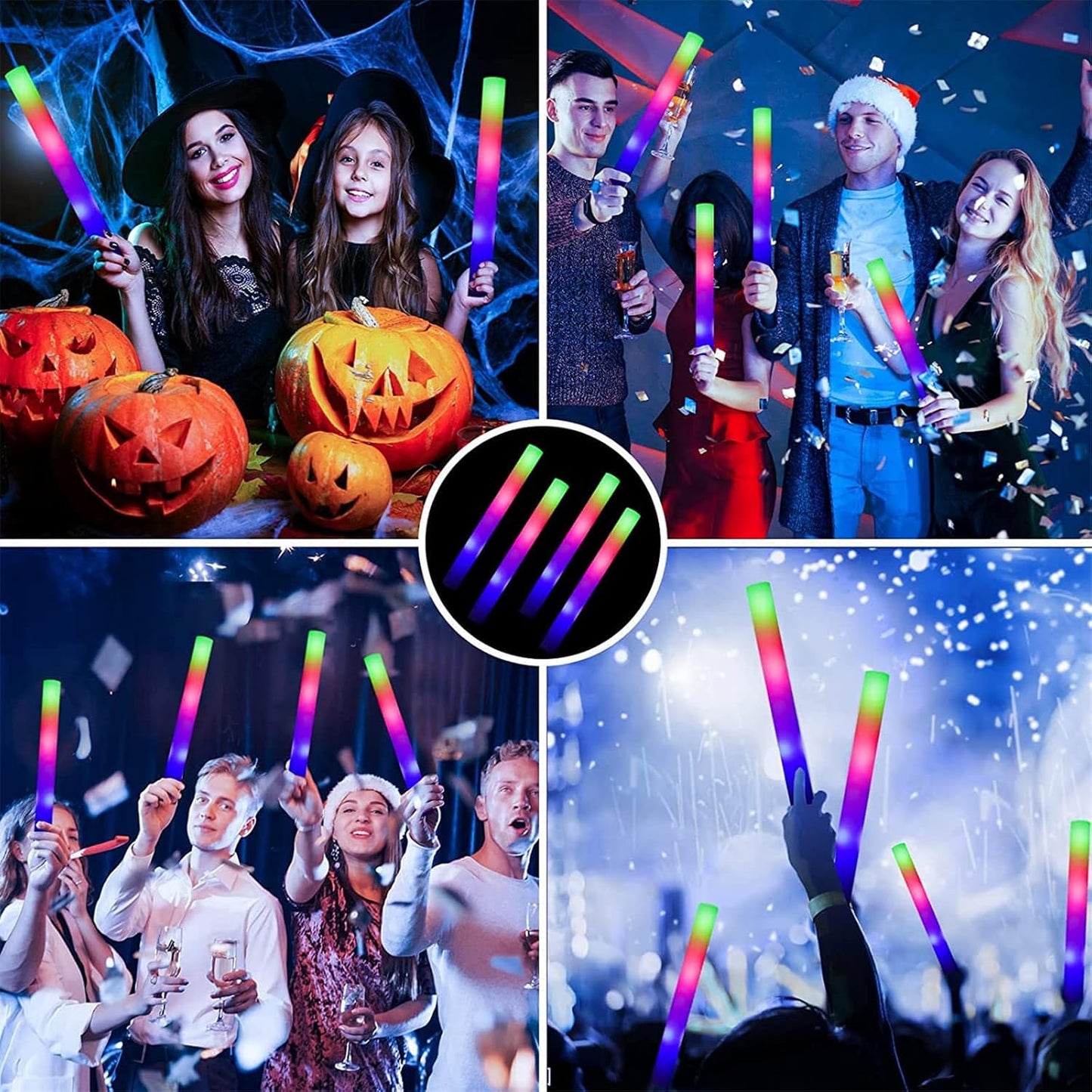 EXCECAR 208PCS Foam Glow Sticks Bulk Party Pack, Foam Light Up Sticks, Light Up Foam Sticks, 3 Mode Colorful Flashing, Glow in The Dark Sticks for Wedding Halloween Christmas Concert Party Supplies