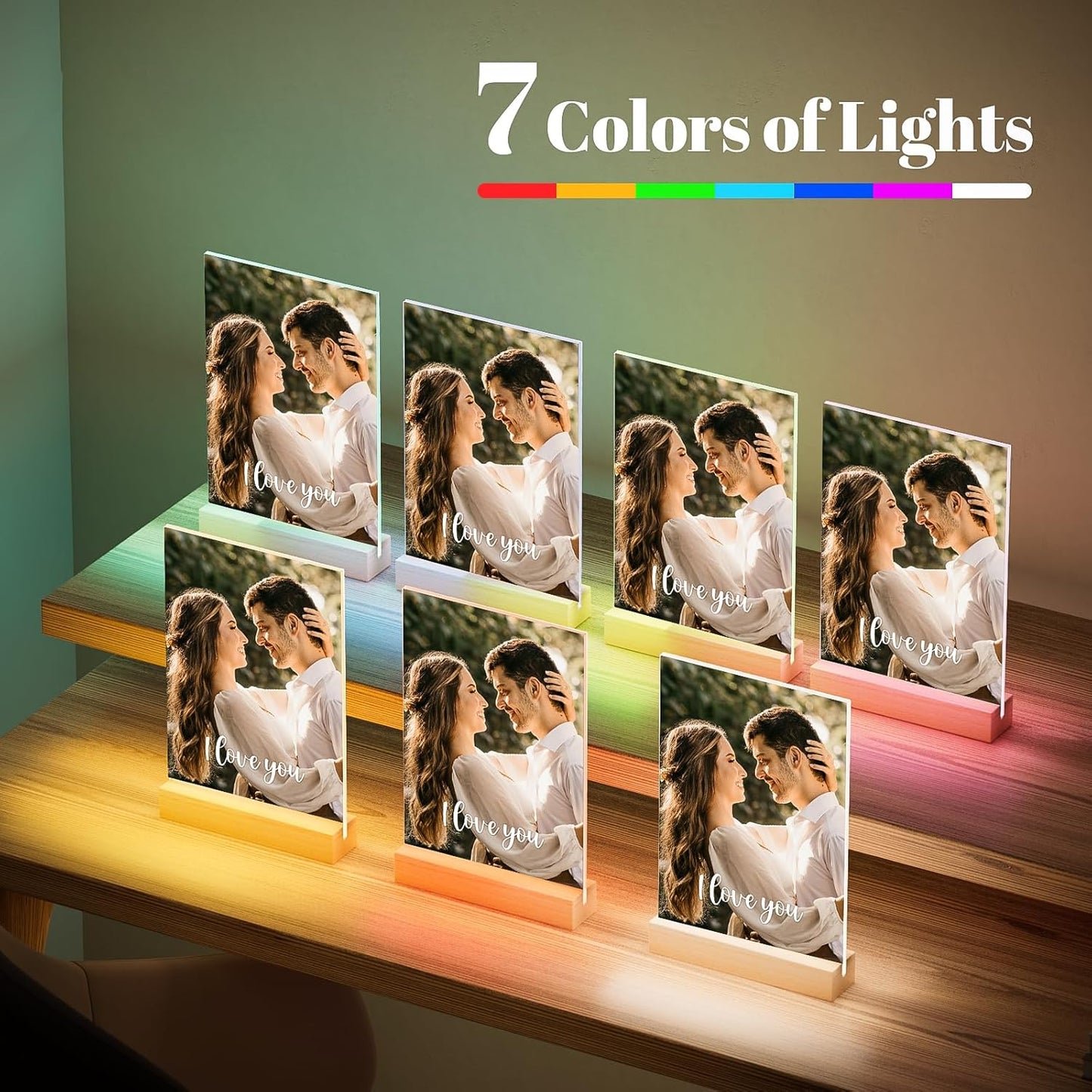 Custom Picture Frames with Photo, Personalized Photo Frame with Night Light, Customized Picture Frame, Personalized Anniversary Couple Gifts for Women Men Her Him Boyfriend Girlfriend