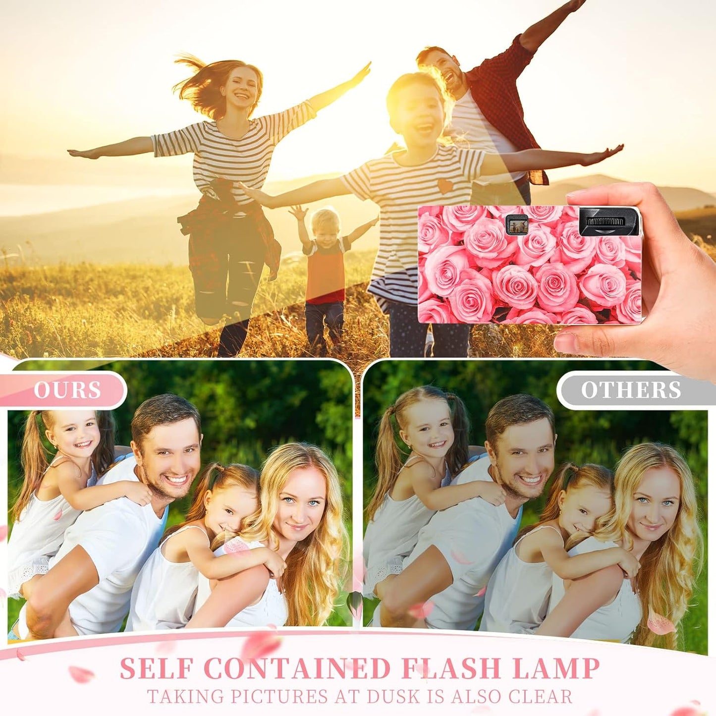 12 Pack Disposable Camera Bulk for Wedding 34 mm Single Use Film Camera with Flash for Wedding Baby Shower Anniversary Gathering Travel Camp Party Supply(Pink Rose)