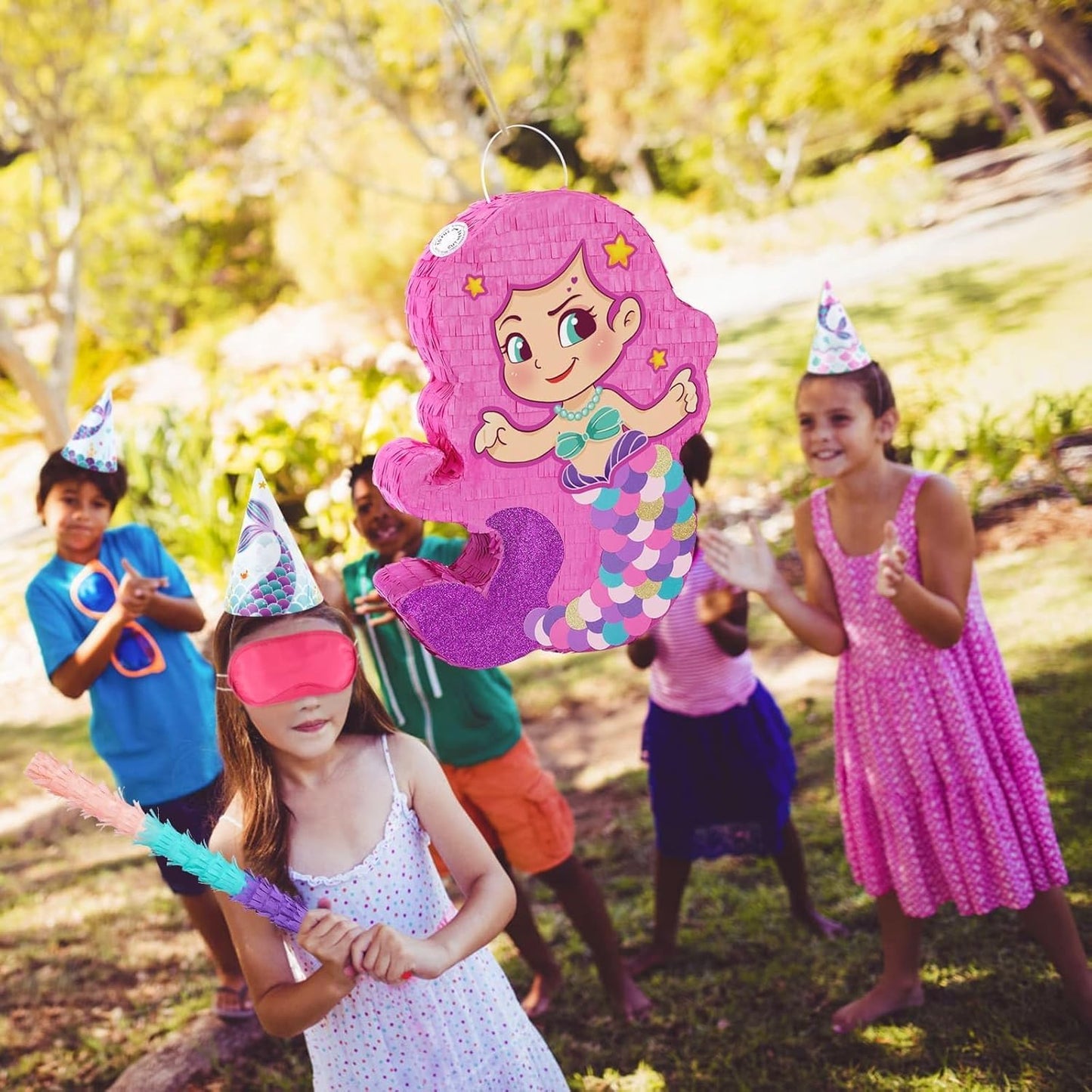 WERNNSAI Mermaid Piñata-Mermaid Party Piñata with Bat and Blindfold for Girls, Kids Birthday Party Games Anniversary Celebration Classroom Activities Mermaid Themed Party Decorations (15.7’’ x 12.2’’)