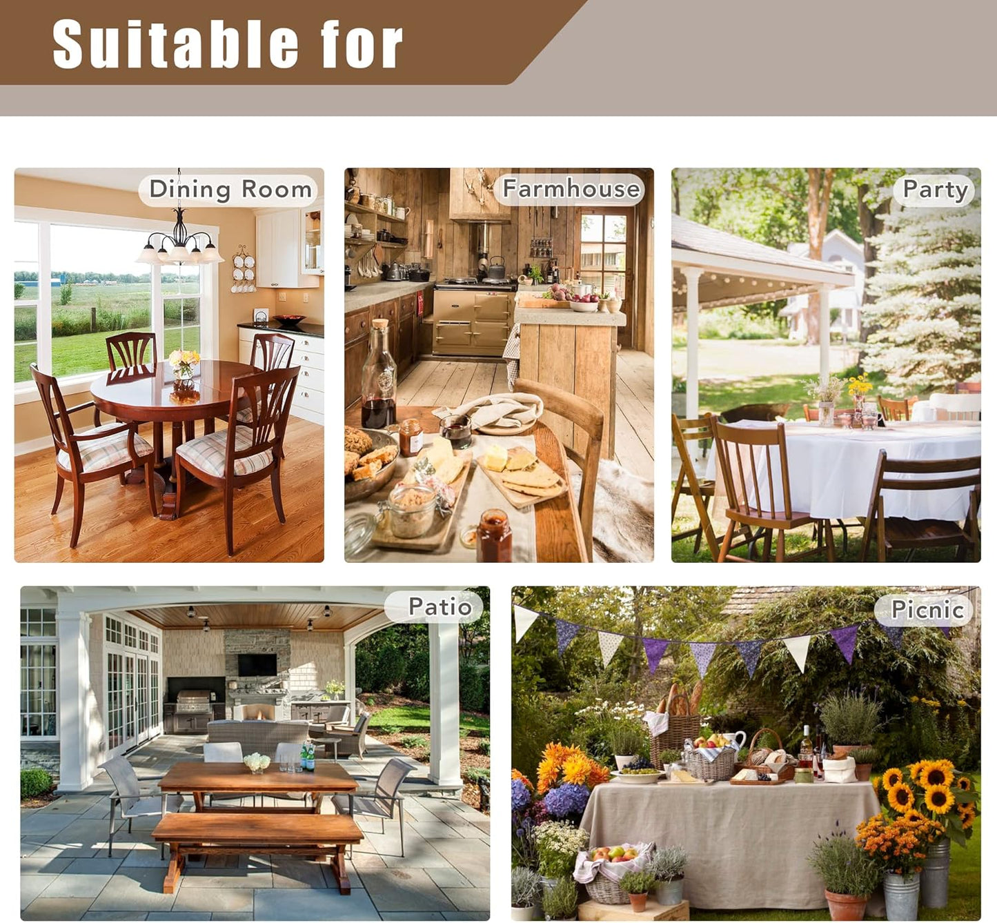 Fitable Faux Linen Table Clothes 60 x 84 Inch - 2 Pack Khaki Tablecloths for Rectangle Tables, Faux Burlap Table Covers for Kitchen Dining, Party, Farmhouse, Baby Shower