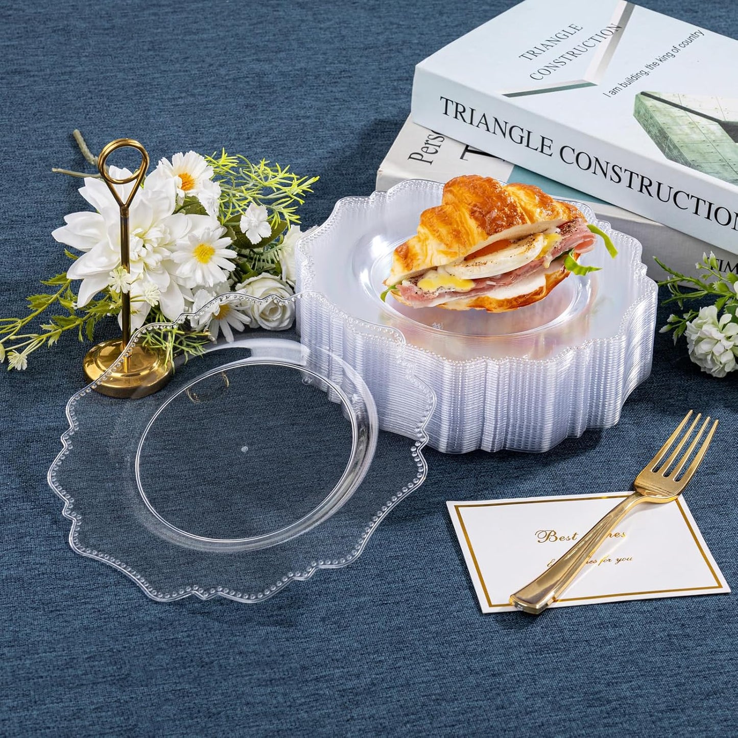 COLOSUS 100pcs 7.5 Inch Clear Plastic Dessert Plates-Heavy Duty Disposable Plastic Cake Plates,Premium Salad Plate,Fancy Disposable Cake Plate for Party for Party Wedding and Everyday Use