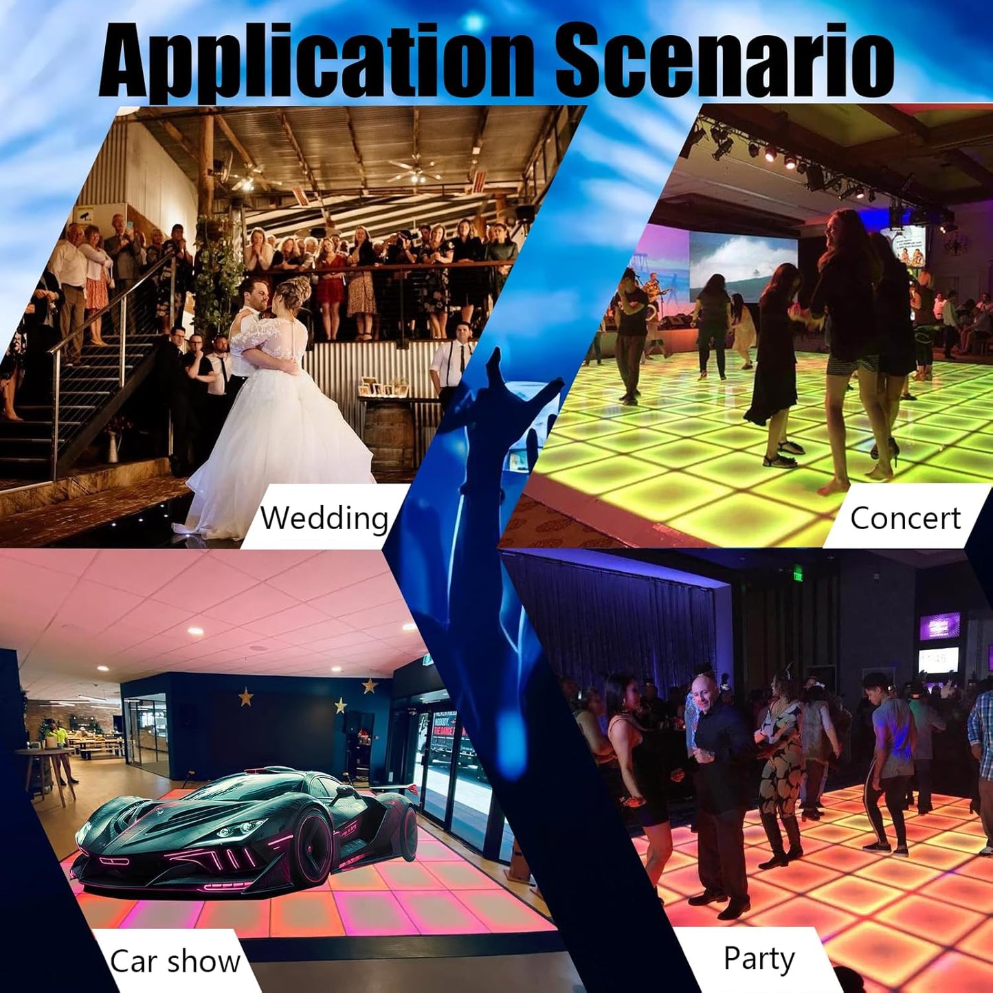 Dance Floor Stage Lights Tempered Glass Infinity Mirror Panel 3D Effect Led Dance Floor for Wedding Party Customizable (RGB-Magnetic, 25PCS(8.2FTX8.2FT))