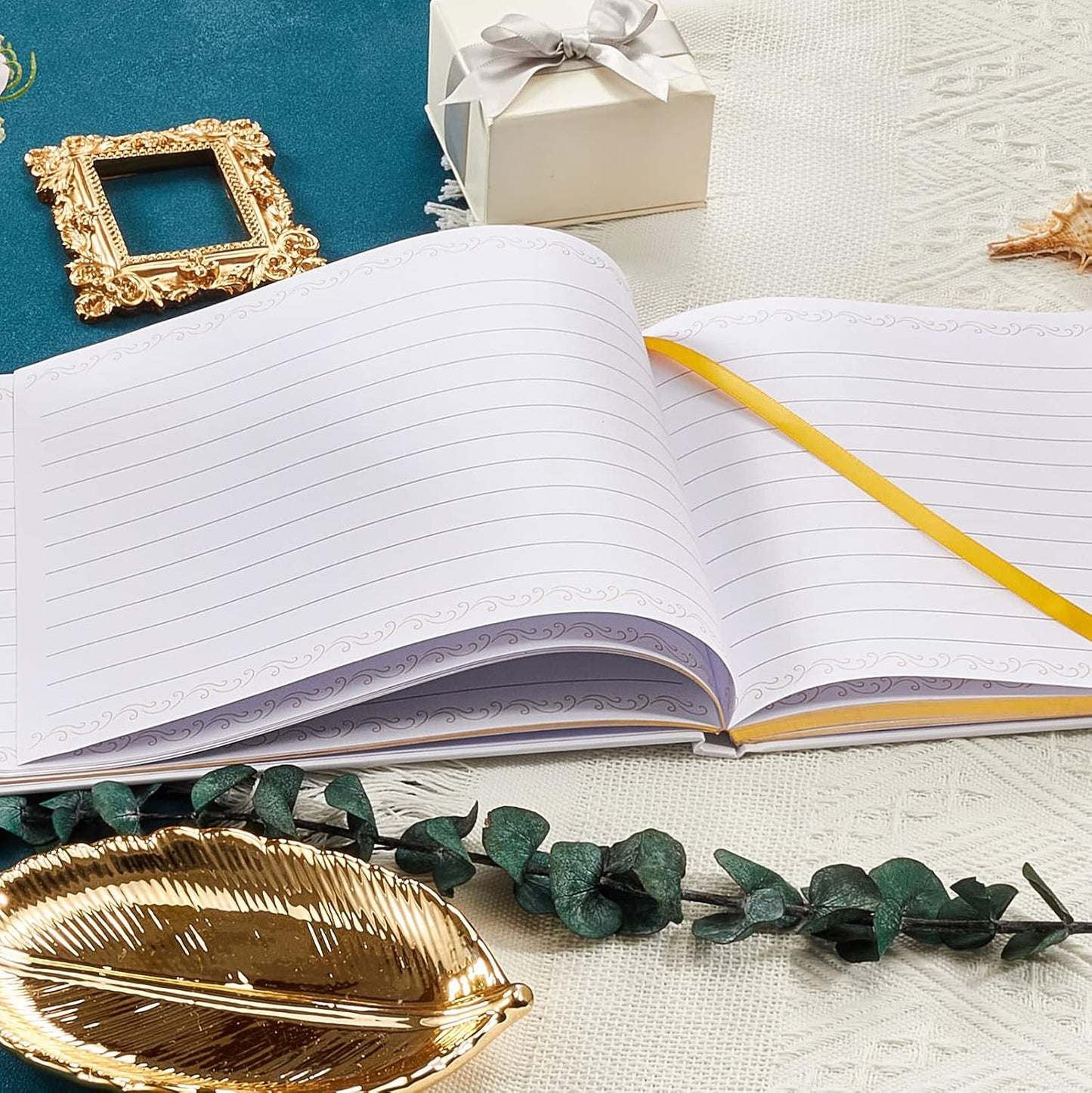 TRULIVA Wedding Guest Book - Guest Sign in Book - Wedding Reception Registry Book - Hard Cover, 7" x 9" (Eucalyptus Gold Foil, Book)