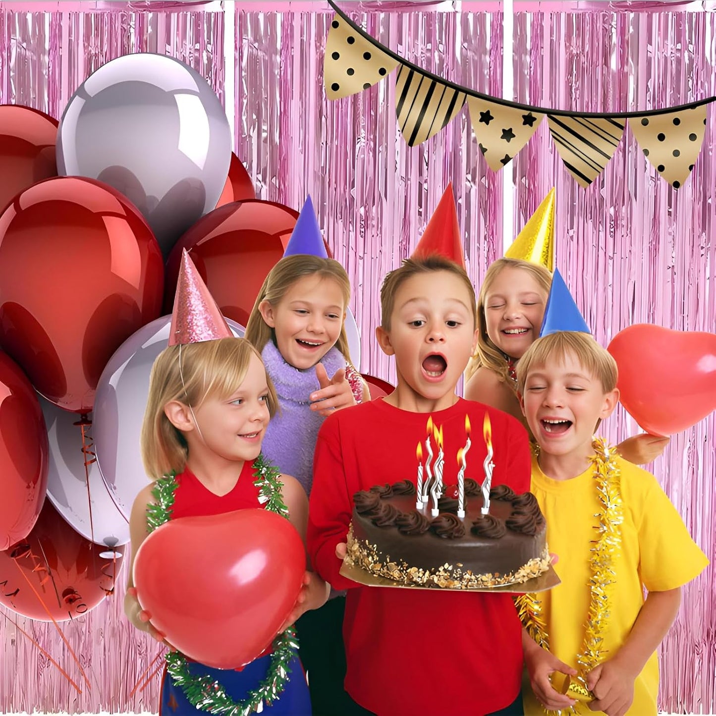 Keyali 2 Pack 3.3 * 8.3 ft Foil Curtain Metallic Tinsel Fringe Curtains Photo Booth Props Backdrop for Birthday Wedding Engagement Baby Shower Christmas Holiday Celebration Partyl,Pink