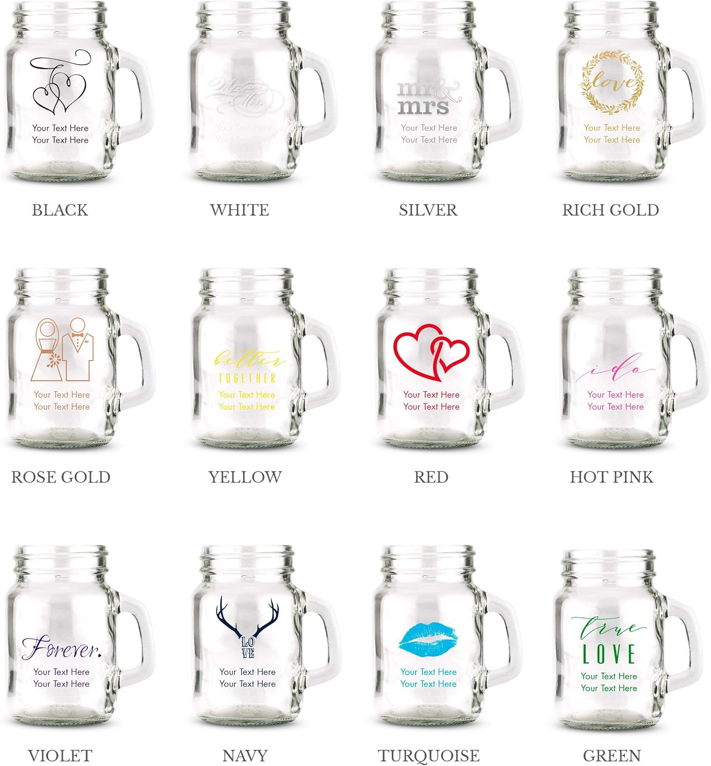 WEDDINGSTAR Personalized 4oz Mini Mason Jar Shot Glass Customizable Full Color Print - 168 pack