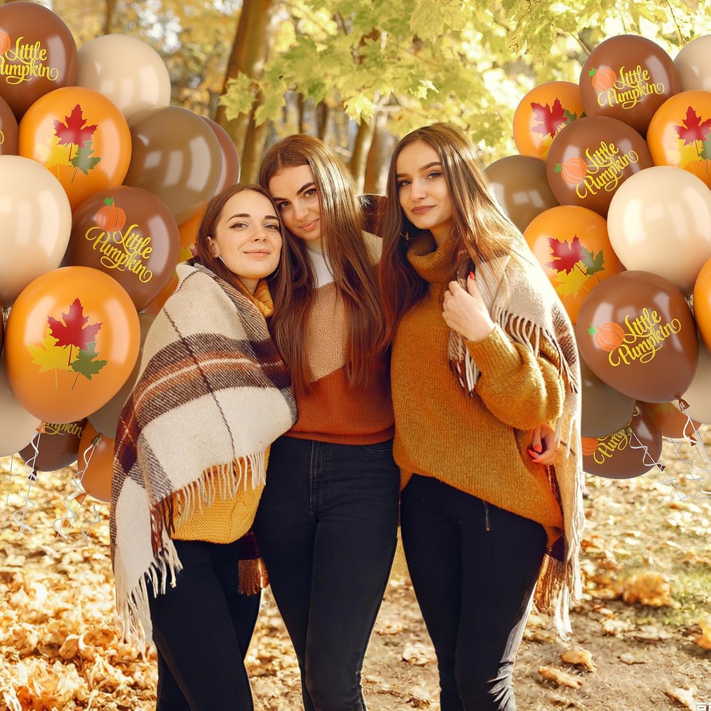 Fall Balloons, 52 PCS Brown Burnt Orange Autumn Balloons with Metallic Gold Confetti Balloon, Brown Sand White Balloon for Thanksgiving Gradution Pumpkin Baby Shower Fall Party Decorations