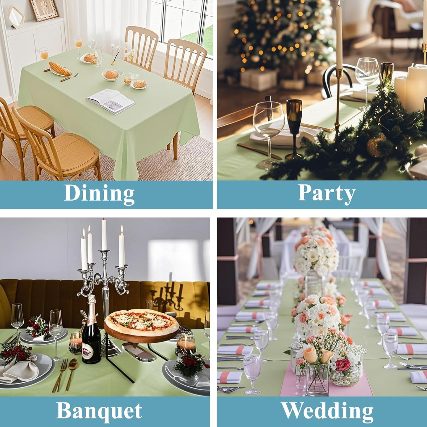 VidaFete Tablecloth 2 Pack60*120inch Rectangle Table Cloth Polyester, Stain Wrinkle Resistant Polyester Dining Table Cover for Kitchen Dinning Party Wedding Rectangular Buffet Decoration(Sagegreen)