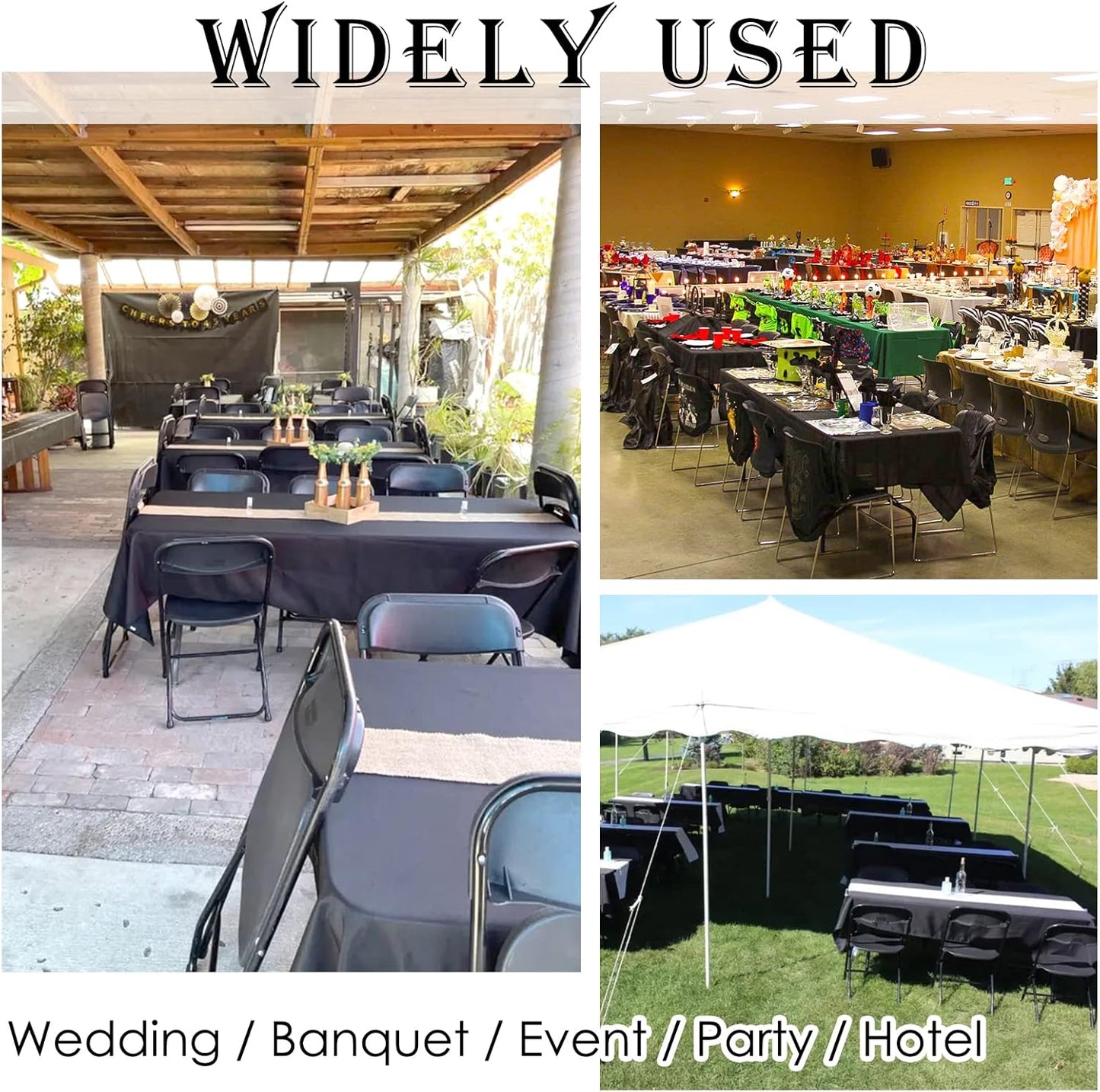 12 Pack 60 x 102 Inch Rectangle Tablecloth, Black Rectangle Tablecloth Polyester for 6 Feet Rectangle Tables, Washable Fabric Table Cloth for Wedding Dining Table Buffet Parties Camping