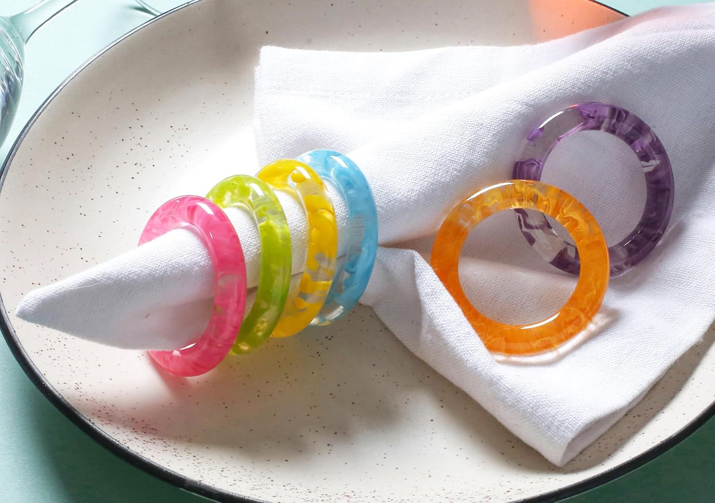 Napkin Rings Set of 12 - Epoxy Resin Napkin Holder Cuffs for Dinner Table Décor - Farmhouse Modern Serviette Rings for Weddings, Parties, Receptions, Banquets, Daily Use (Pastel) - CLEENTABLE