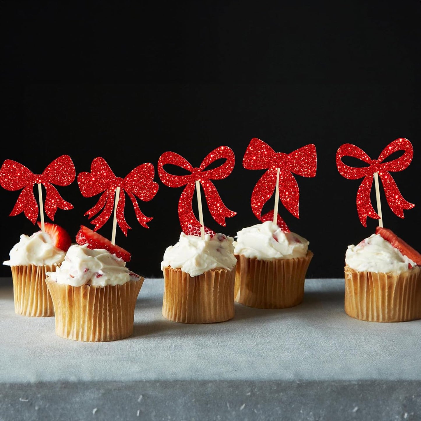 Gyufise 36Pcs Bow Cupcake Toppers Glitter Bowknot Cupcake Picks Bow Tie Birthday Decorations Princess Bow Cupcake Decorations for Bowknot Theme Baby Shower Birthday Party Supplies Red