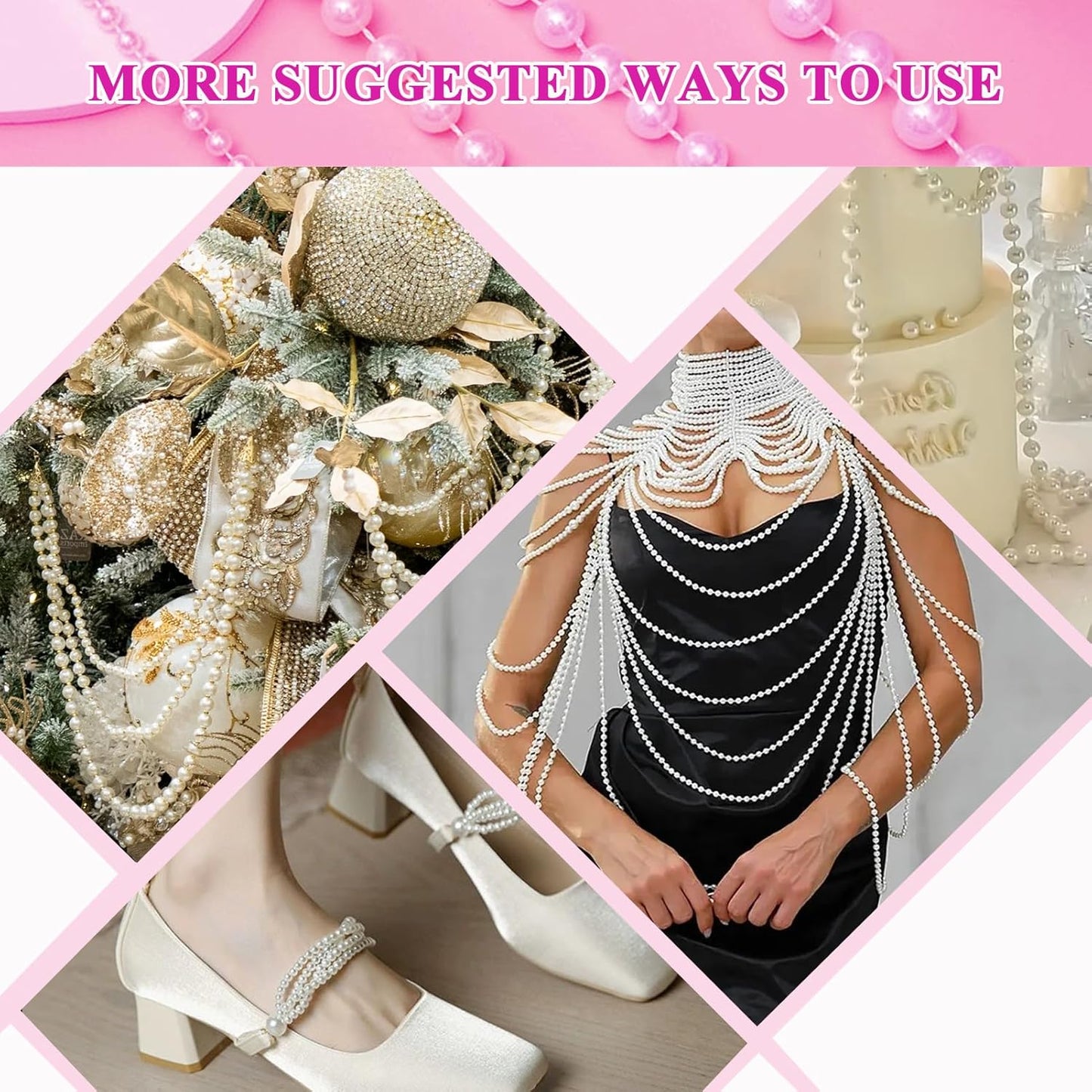 16 Feet 10mm Pearl Strings Garland for Crafts, Artificial Pearl Beaded Trim Chain Roll Strands for Wedding Centerpieces Bouquet Party Decoration Christmas Tree Garland, White