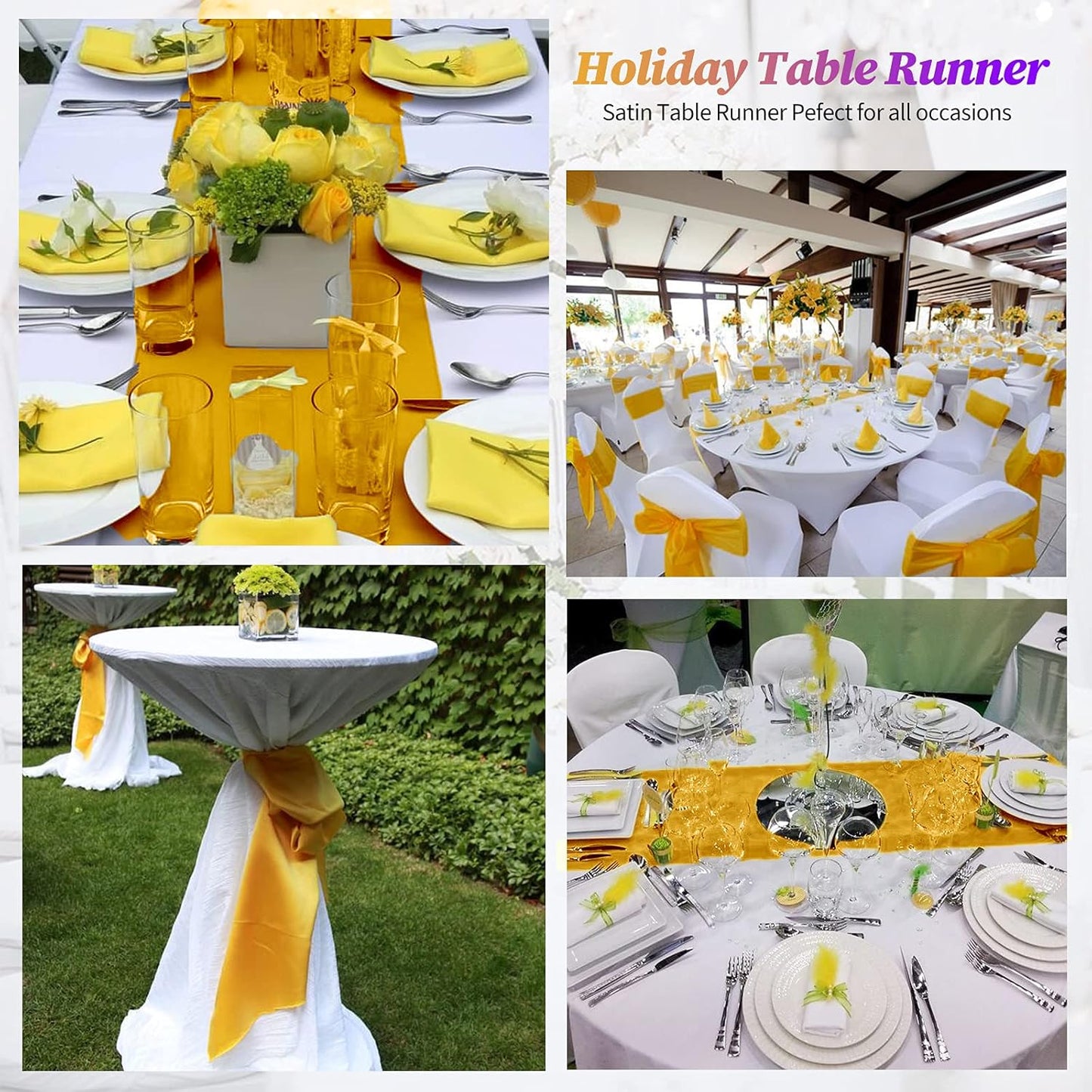 20 Pack Gold Satin Table Runner,12 x 108 inch Long Premium Smooth Gold Table Runners for Wedding, Banquets, Birthday, Party, Engagements,Table Runners fit Rectangle and Round Table