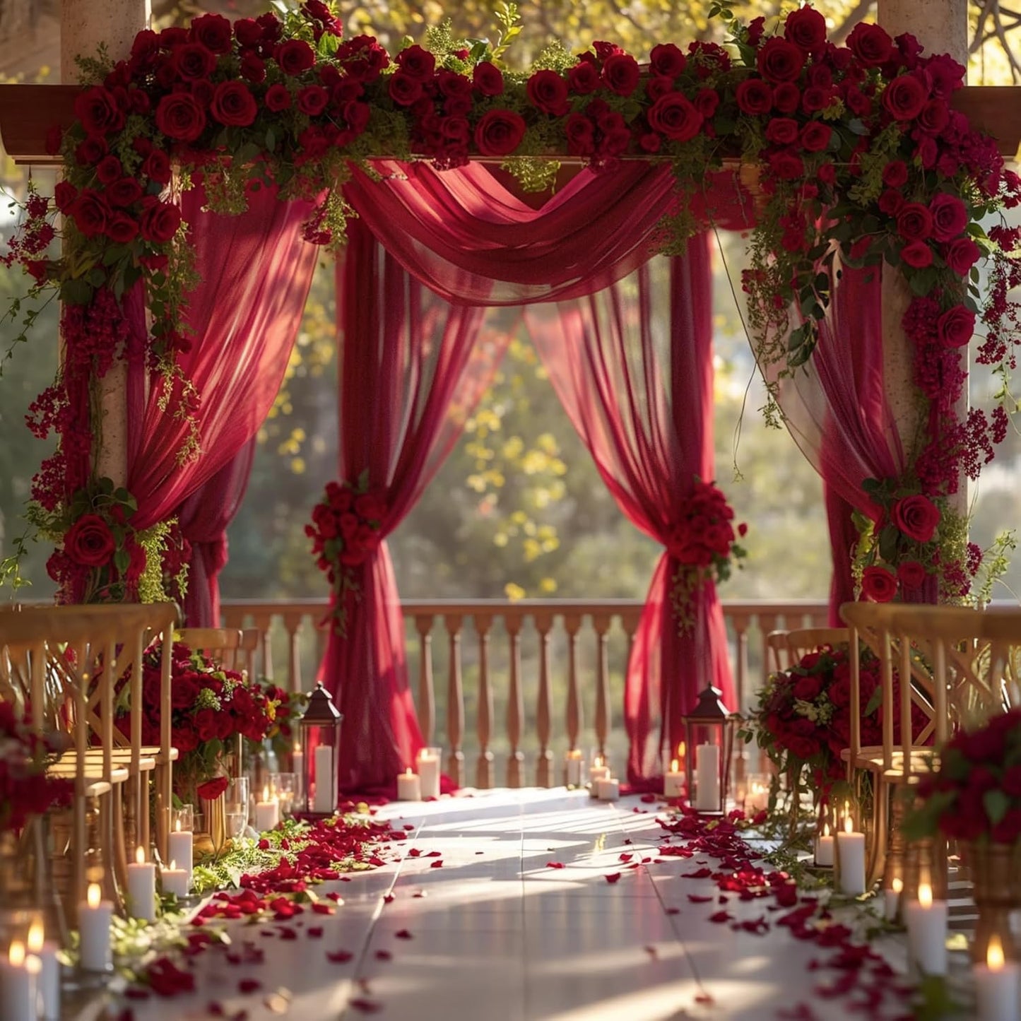 PARTISKY Wedding Arch Draping Fabric, 2 Panels Burgundy Sheer Backdrop Curtain Tulle Fabric Drapery for Arbor Wedding Archway Ceremony Party Ceiling Decor Backdrop