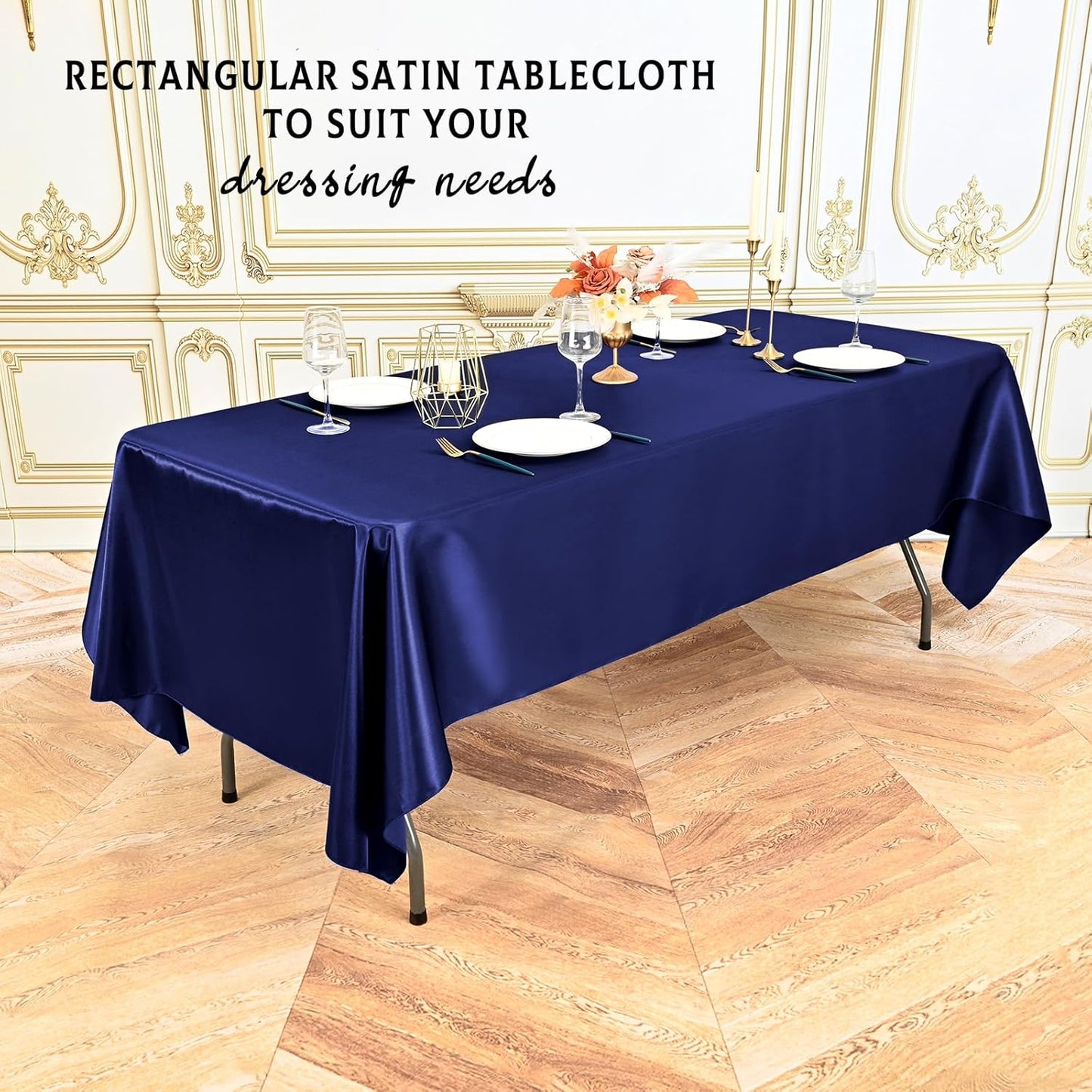 6 Packs Satin Tablecloth 57 x 108 Inch Navy Blue Rectangular Table Cloth Silk Tablecloth Smooth Fabric Overlay Satin Table Cover Decoration for Wedding Party Banquet Events