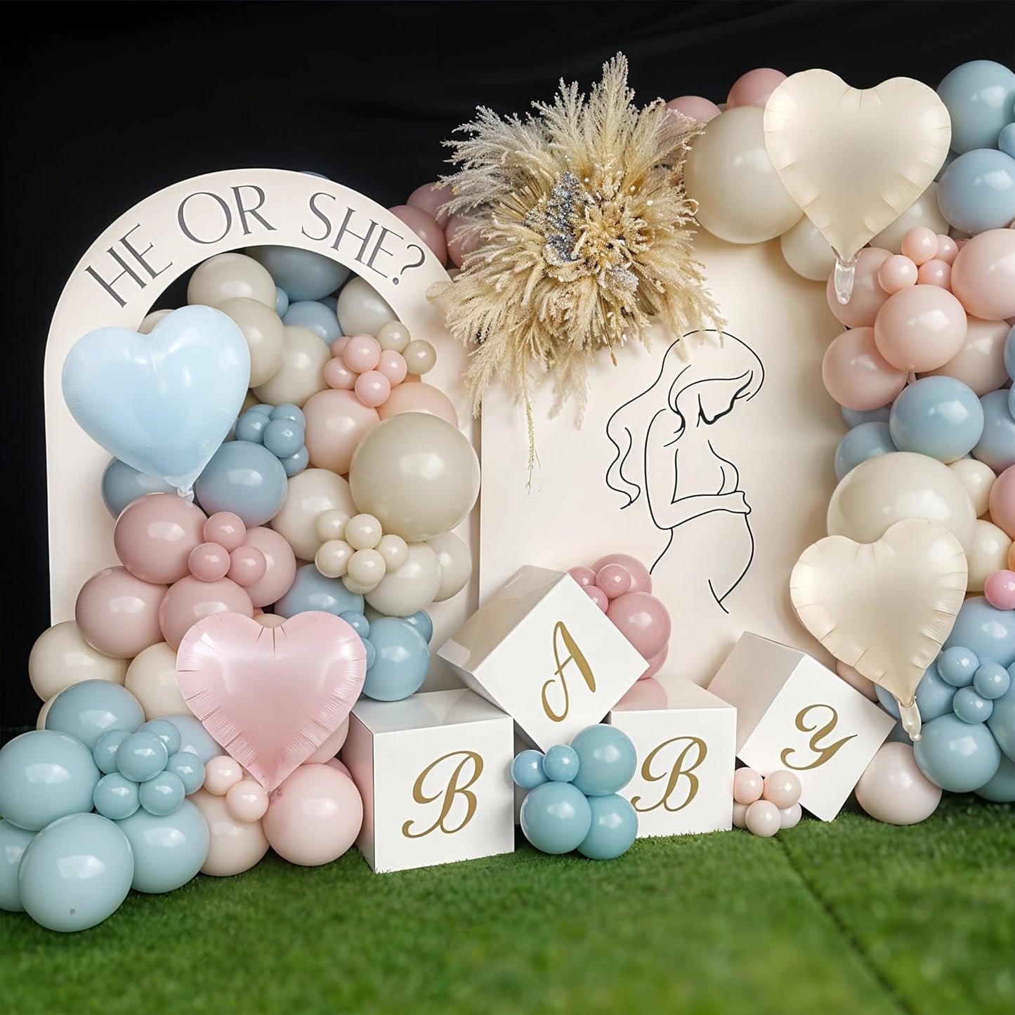 Pale Dusty Pink and Blue Balloons 18 Inch Heart Balloon *4, Pastel Dusty Blue Pink Cream White Gender Reveal Decorations for Baby Shower Boy Girl Neutral Heart Mylar Shape Foil Balloons as Boho Decor