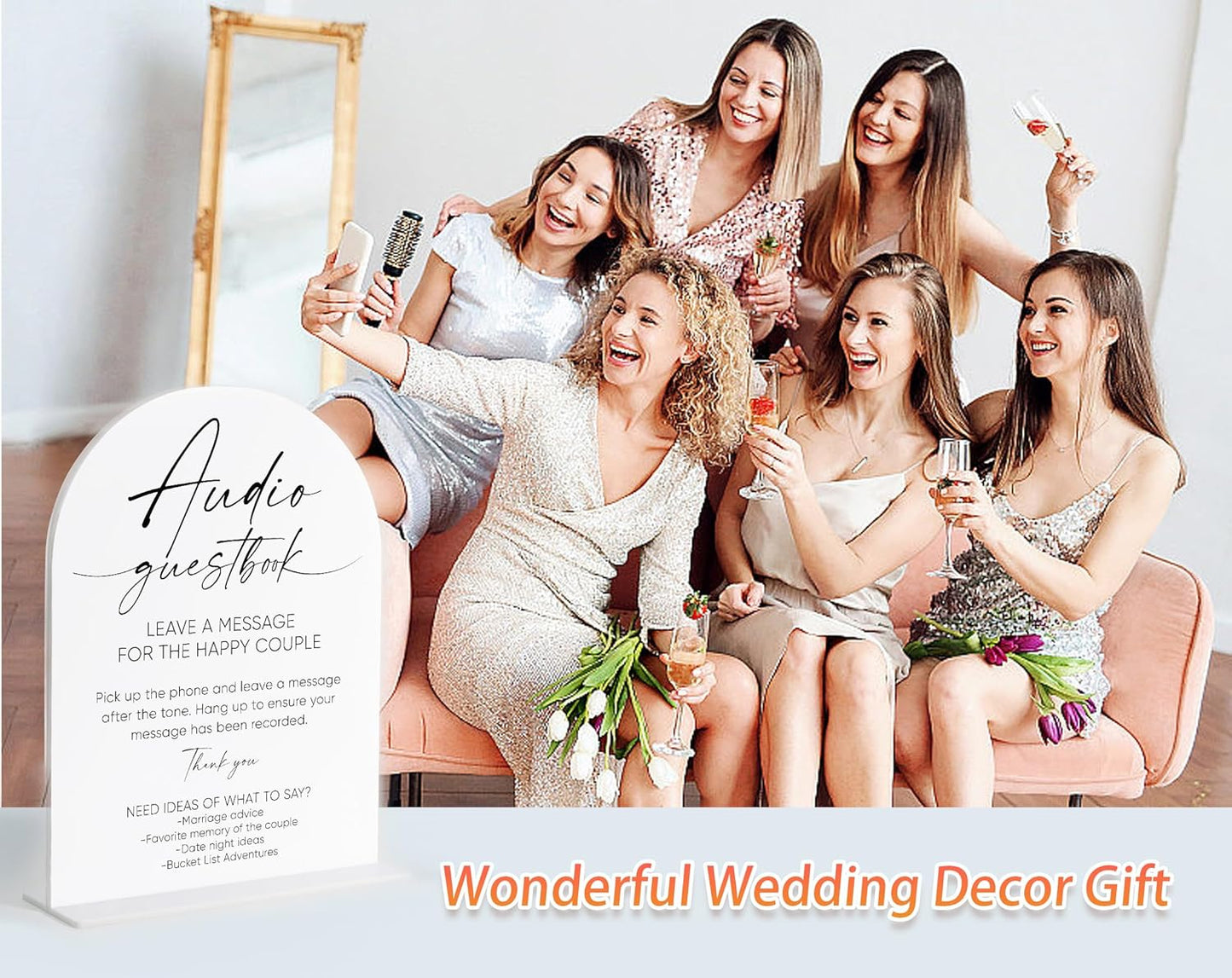 Audio Guest Book Sign, White Arch Acrylic Wedding Sign, Audio Guest Book Wedding Phone, Bridal Shower Decor, Engagement Party Decor, Centerpiece Table Decorations Party for Bride and Groom-19