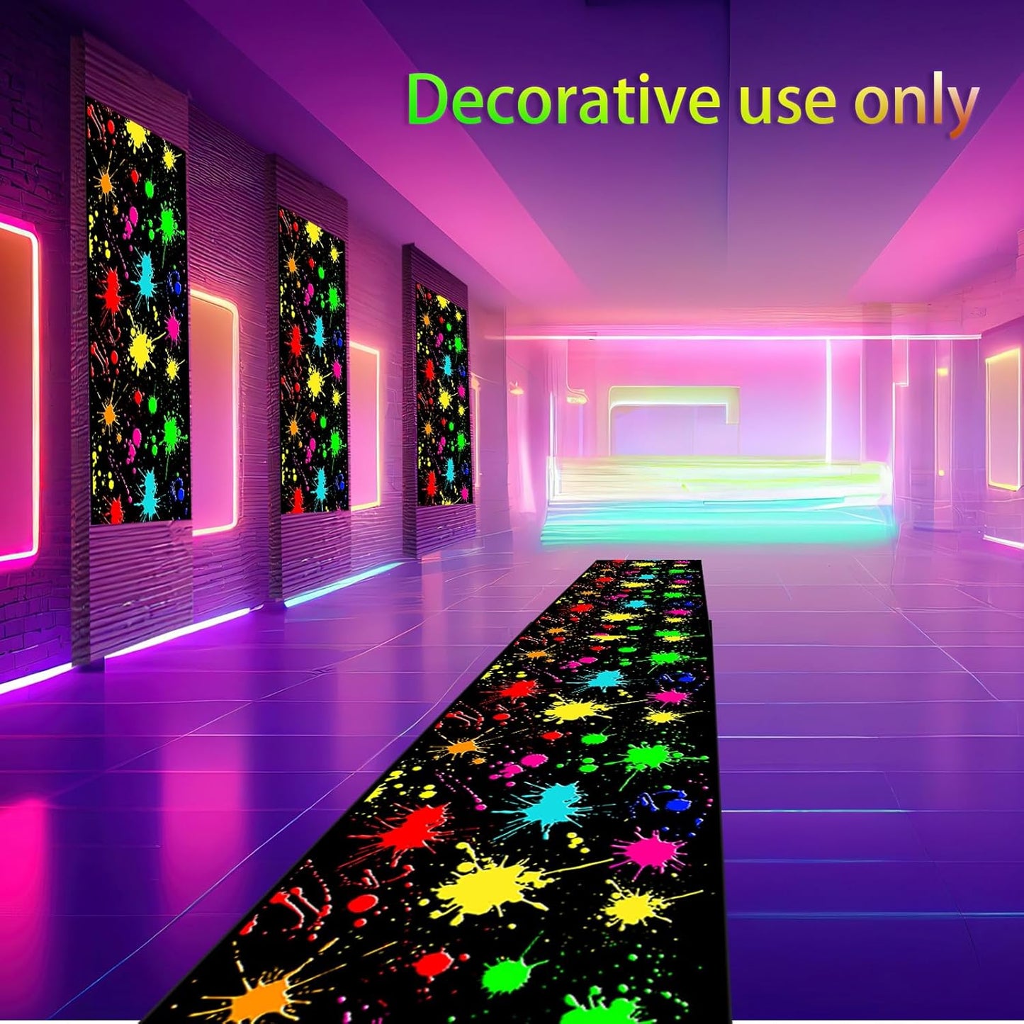 Haull 236 x 39 Inch Neon Light up Dance Floor Glow in The Dark Floor Runner Neon Party Decorations UV Blacklight Reactive Fluorescent Wall Props for Glow Disco Party Favors(Ink)