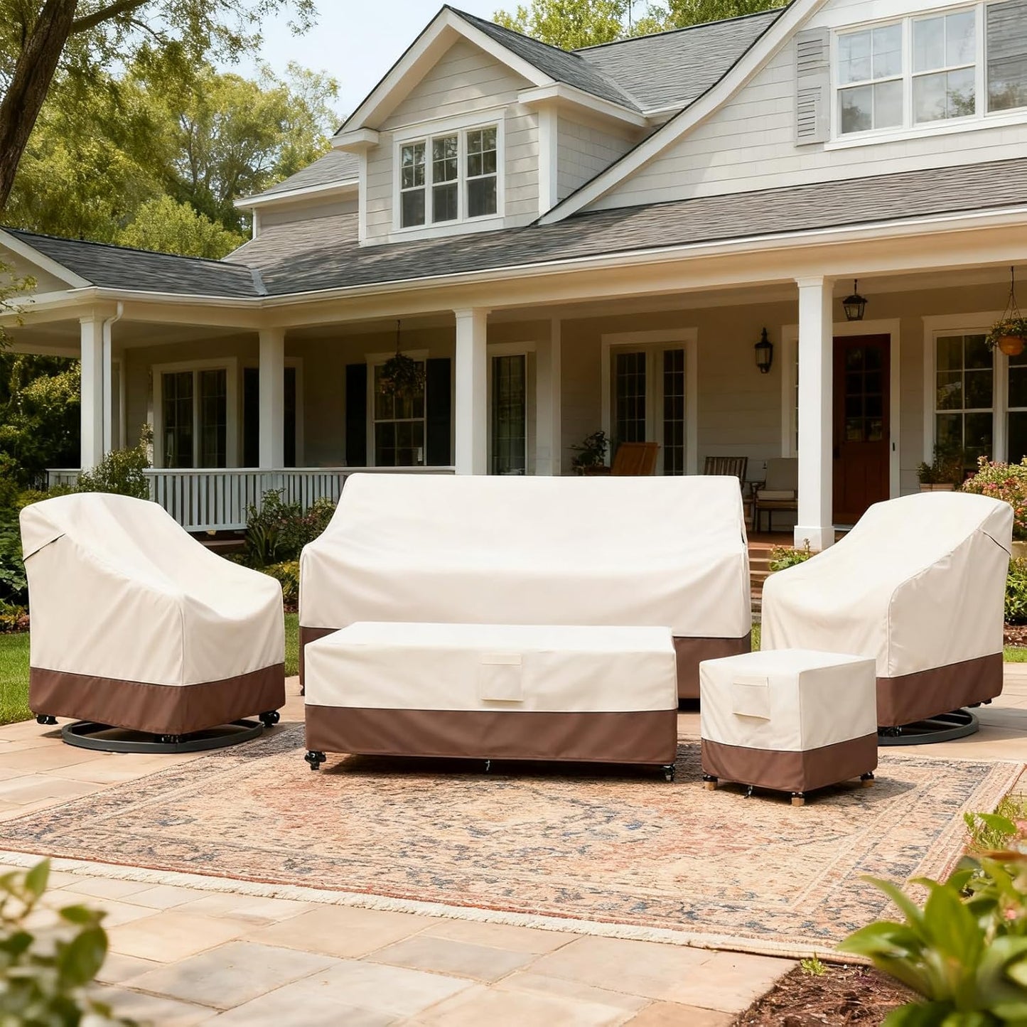 okcool Outdoor Swivel Chair Cover 2 Pack, Patio Chair Covers Waterproof Clearance, (30" W x 34" D x 38.5" H) Lawn Furniture Covers, Beige & Brown