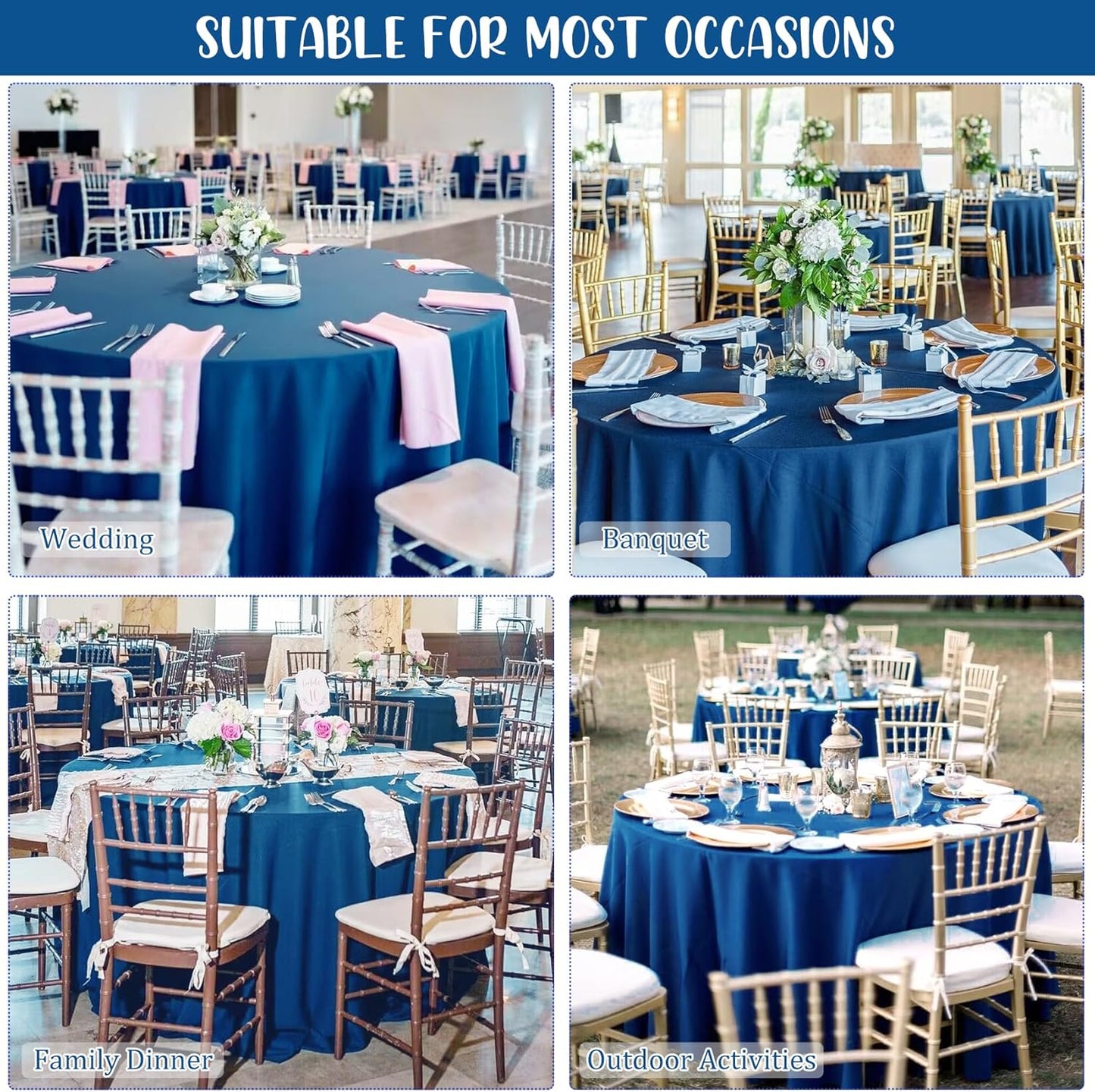 8 Pack Premium Round Tablecloth 90 Inch Round Table Covers Washable Polyester Fabric Round Table Clothes for Wedding Party Reception Banquet Buffet Restaurant (Royal Blue, 90 Inch)