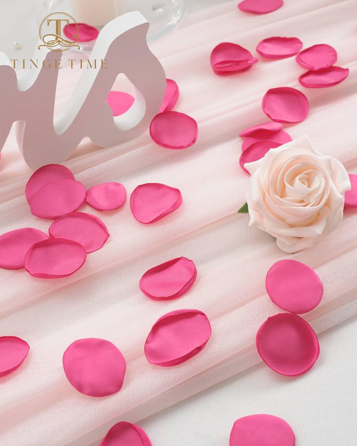 TINGE TIME Silk Flower Petals for Wedding Decoration - 200pcs Fake Rose Petals for Bridal Showers & Parties - Hot Pink