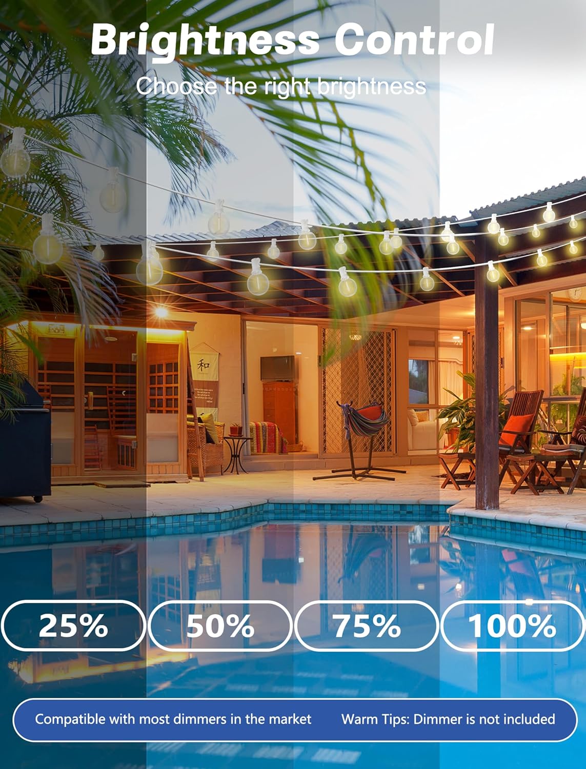 SUNSGNE 25FT G40 LED White Outdoor String Lights, White Patio Lights with 25 Shatterproof LED Clear Globe Bulbs for Patio Garden Porch Pergola Bistro Outside Decor