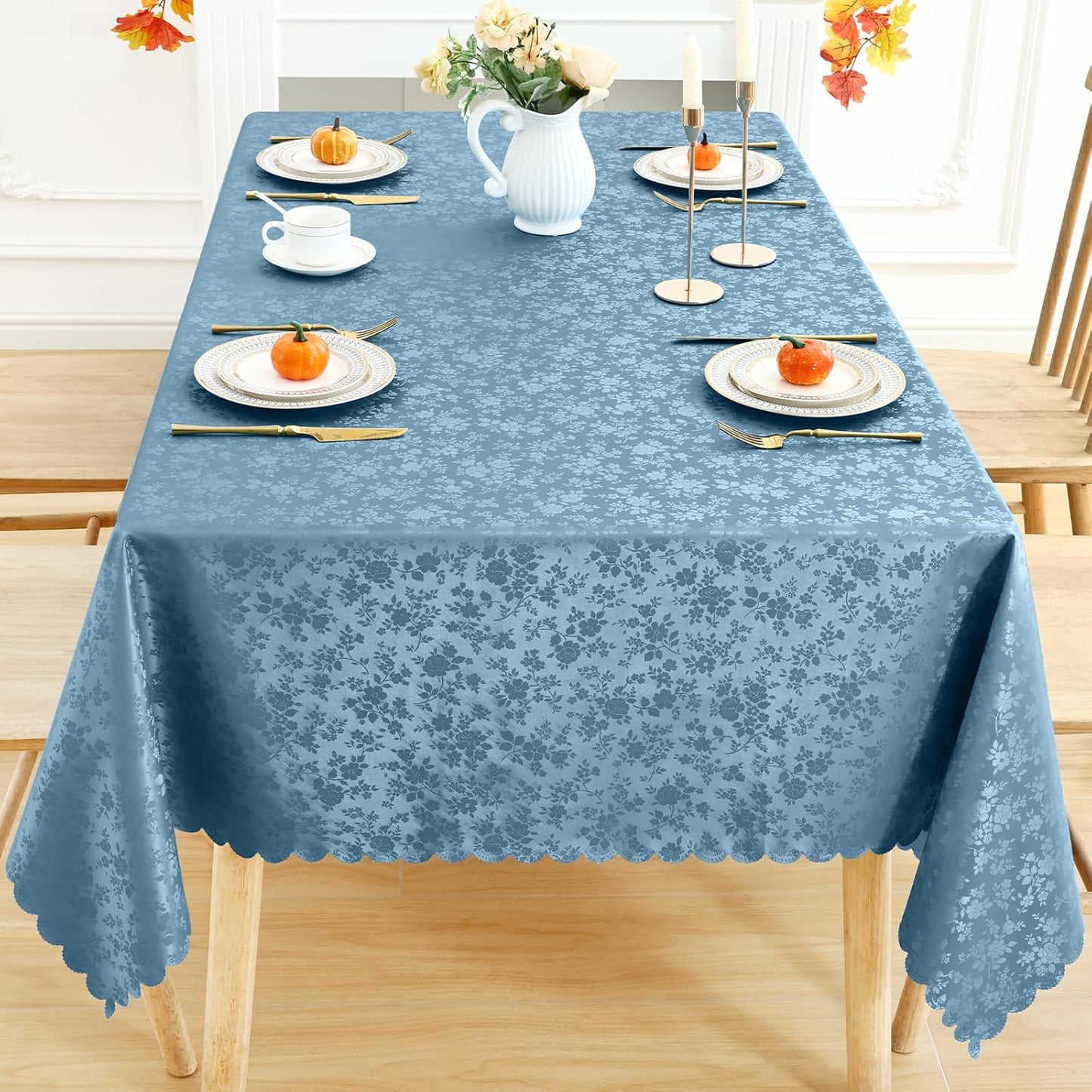 Smiry Rectangle Table Cloth, Waterproof Heavy Duty Vinyl Tablecloths, Wipeable Washable Table Cover for Kitchen and Dining Room (Stone Blue, 60" X 102")
