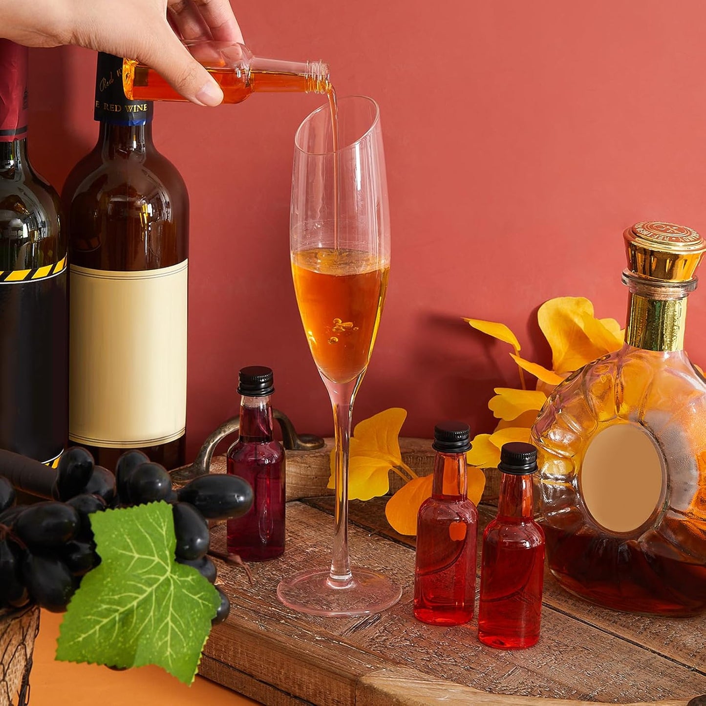 Tessco 100 Pcs Mini Liquor Bottles Plastic Mini Salad Dressing Bottle Christmas Small Shooter Alcohol Holders with Cap Wine Hot Sauce(2.5 Oz,Black)