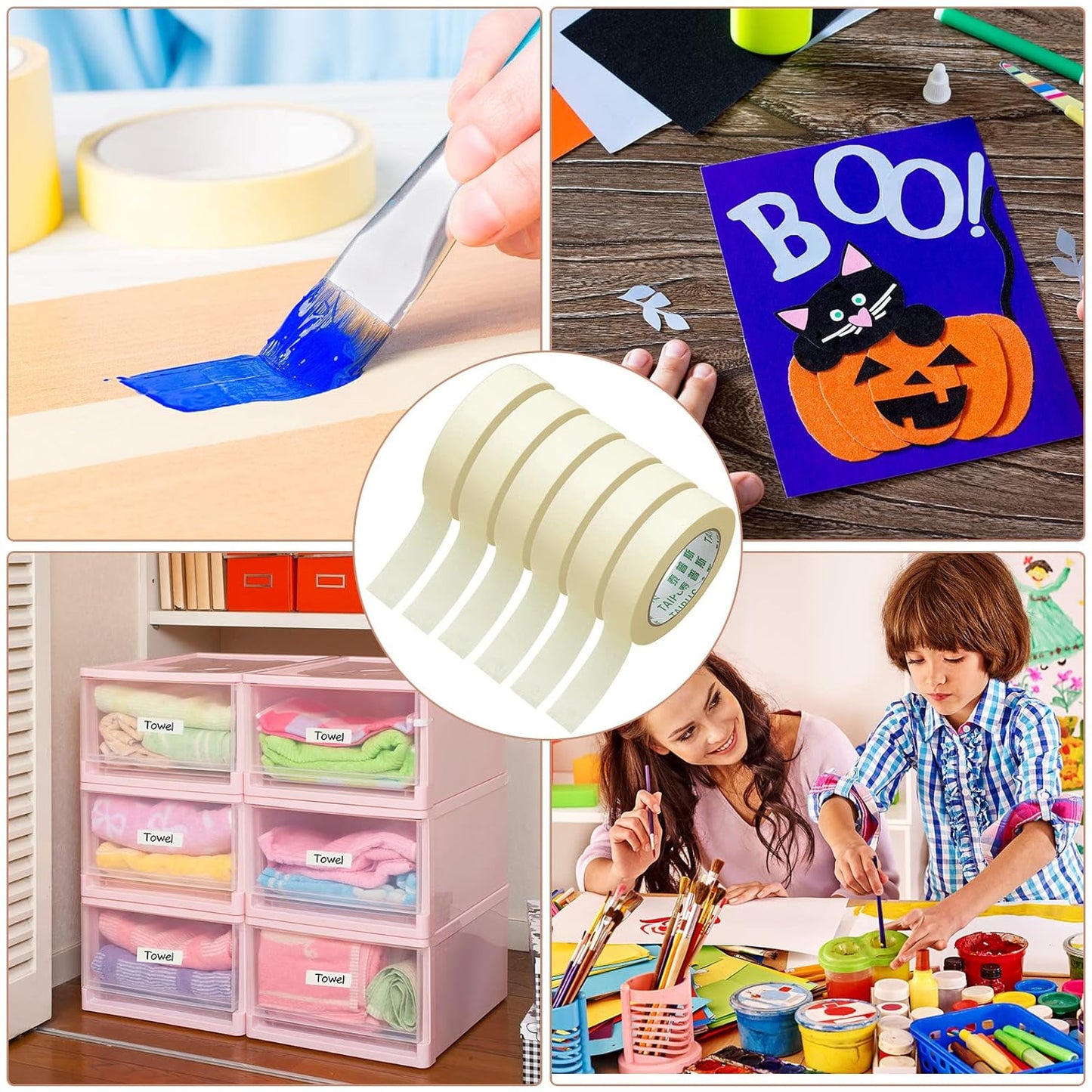 Masking Tape Bulk General Purpose Masking Painting Tape 55 Yards for Painting Home Office School Stationery Arts Crafts Basic Use, Easy Removal(30 Rolls,0.8 Inch)